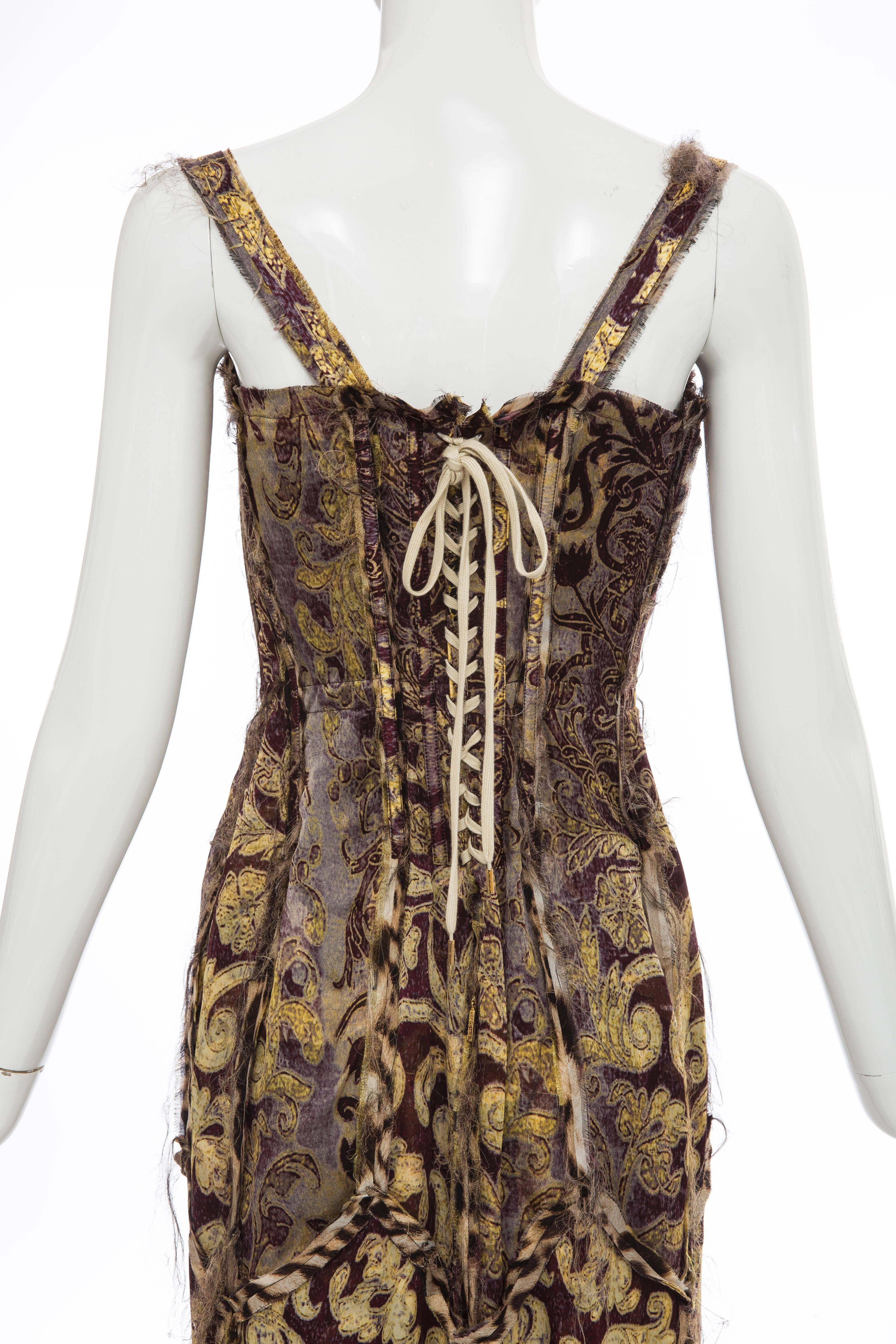 Roberto Cavalli Leopard And Floral Silk Chiffon Dress With Lace Up Corset 2