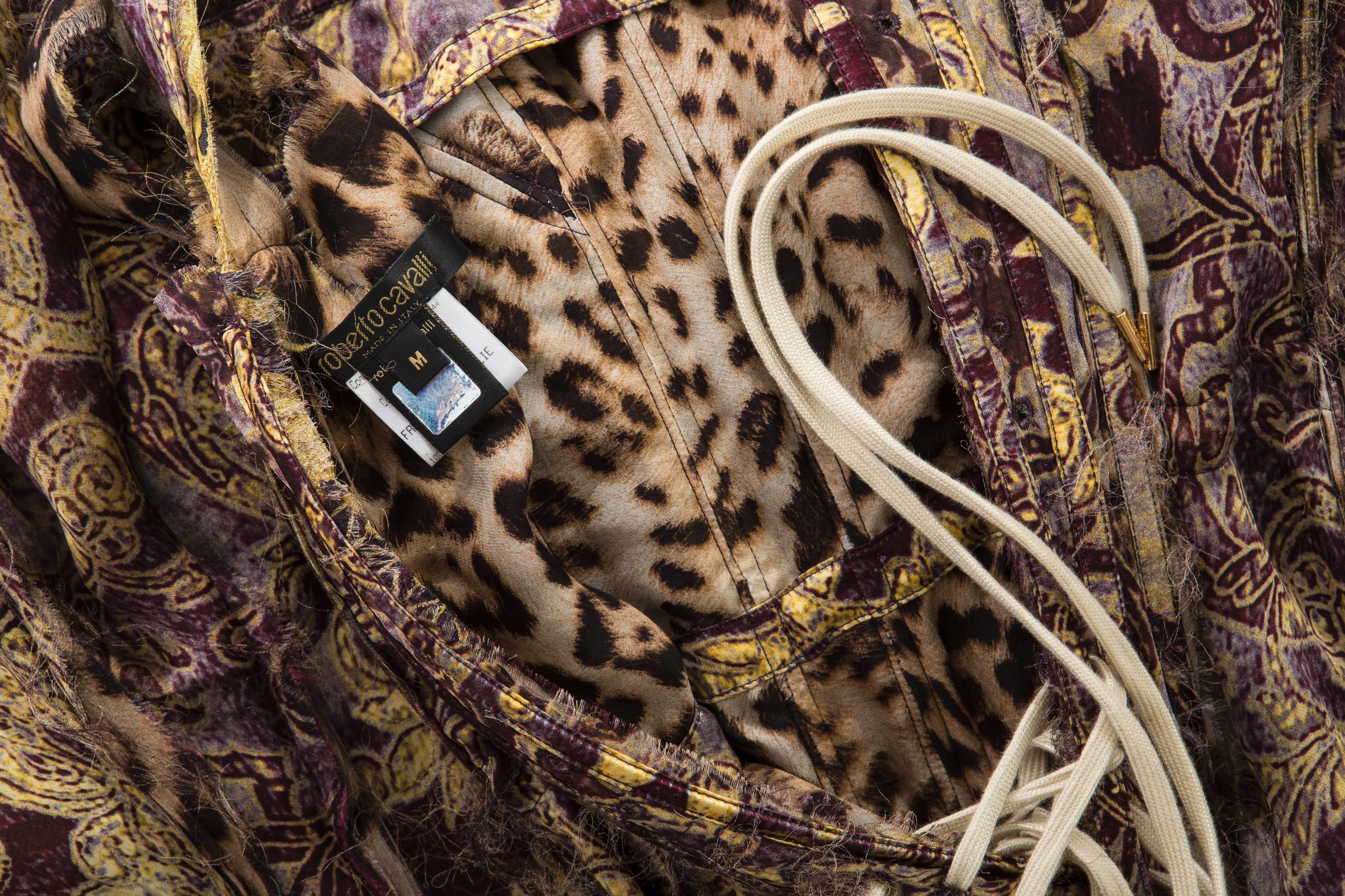 Roberto Cavalli Leopard And Floral Silk Chiffon Dress With Lace Up Corset 3