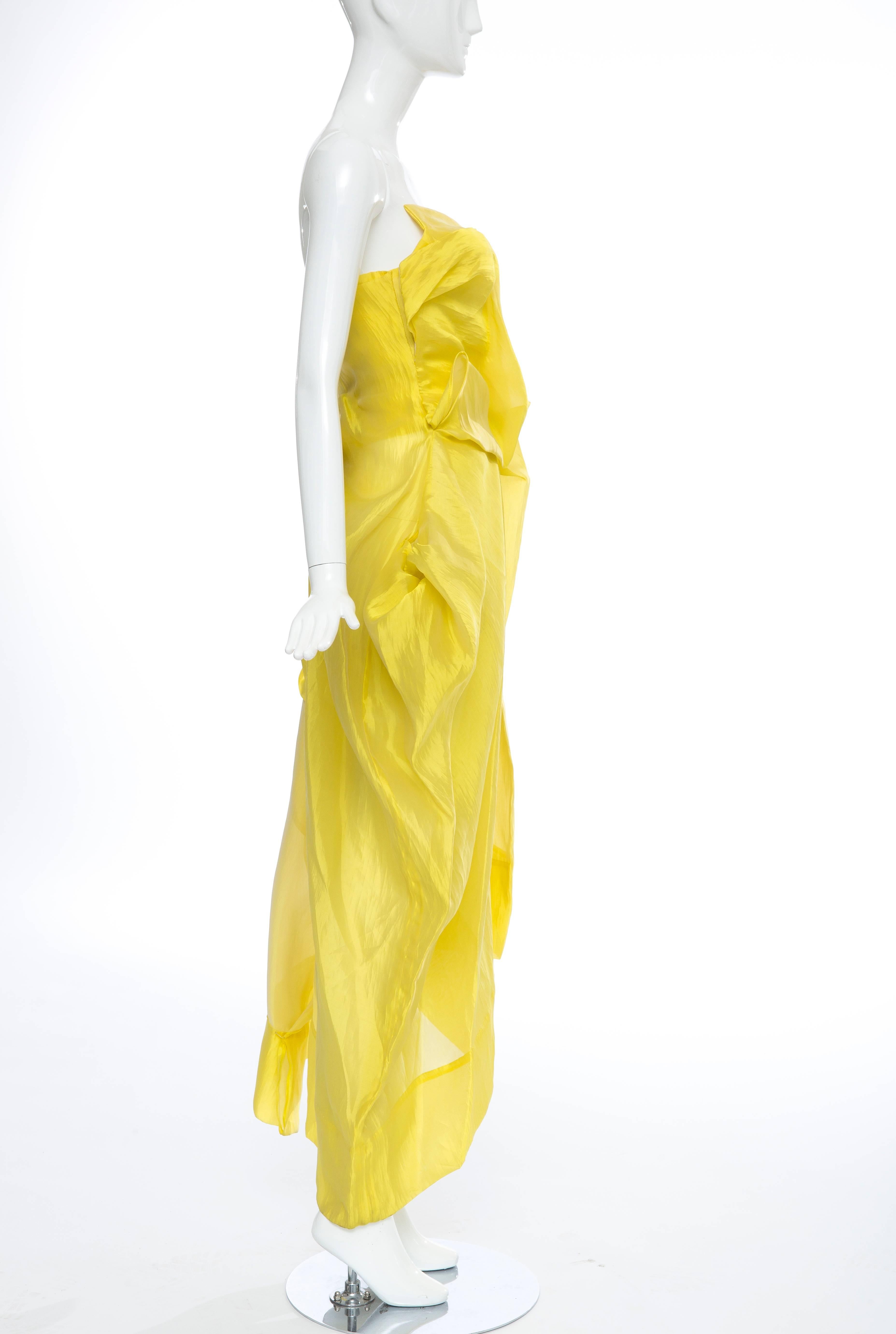 Yohji Yamamoto Draped Yellow Strapless Dress, Spring - Summer 1997 In Excellent Condition In Cincinnati, OH