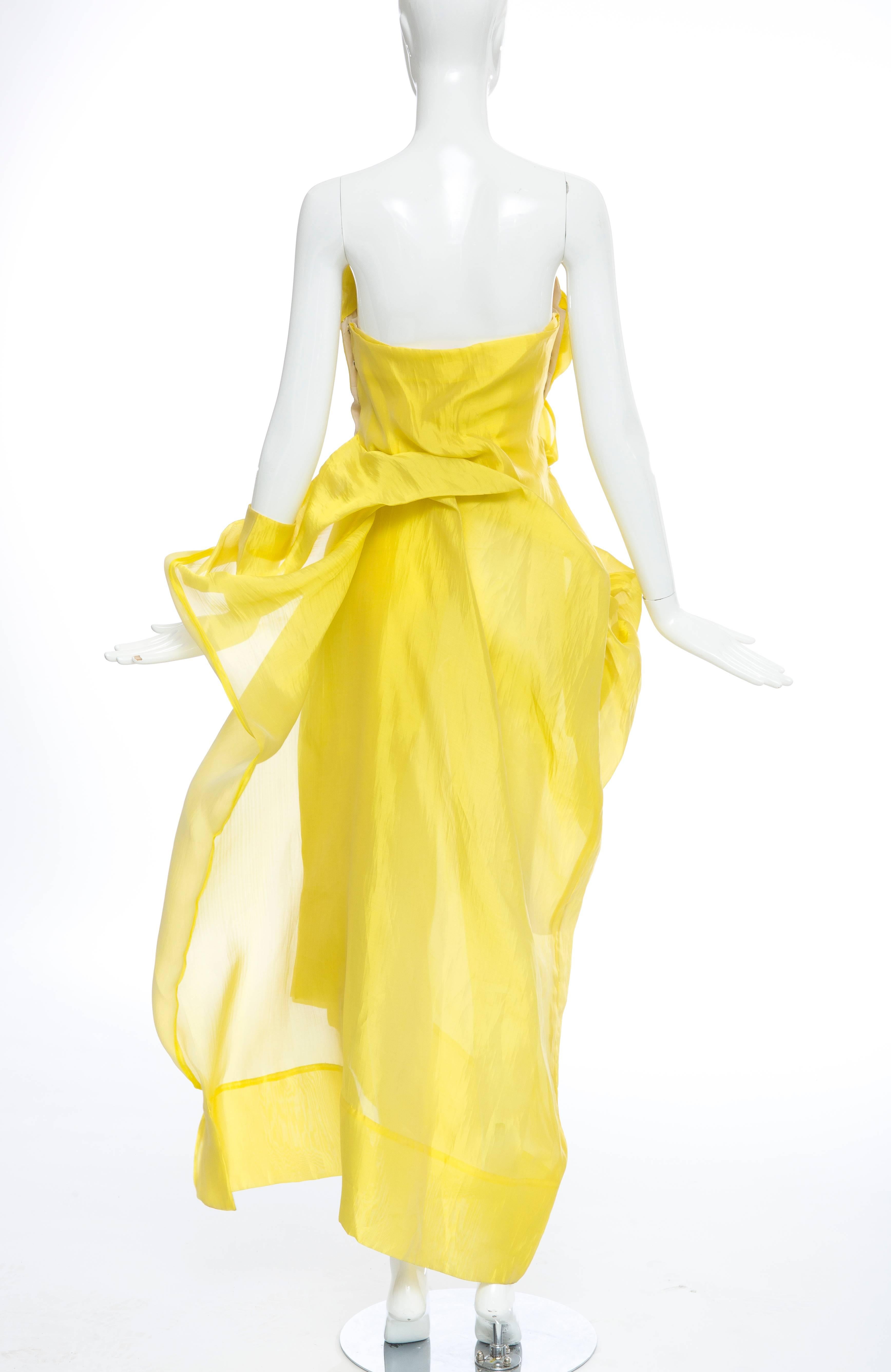Women's Yohji Yamamoto Draped Yellow Strapless Dress, Spring - Summer 1997