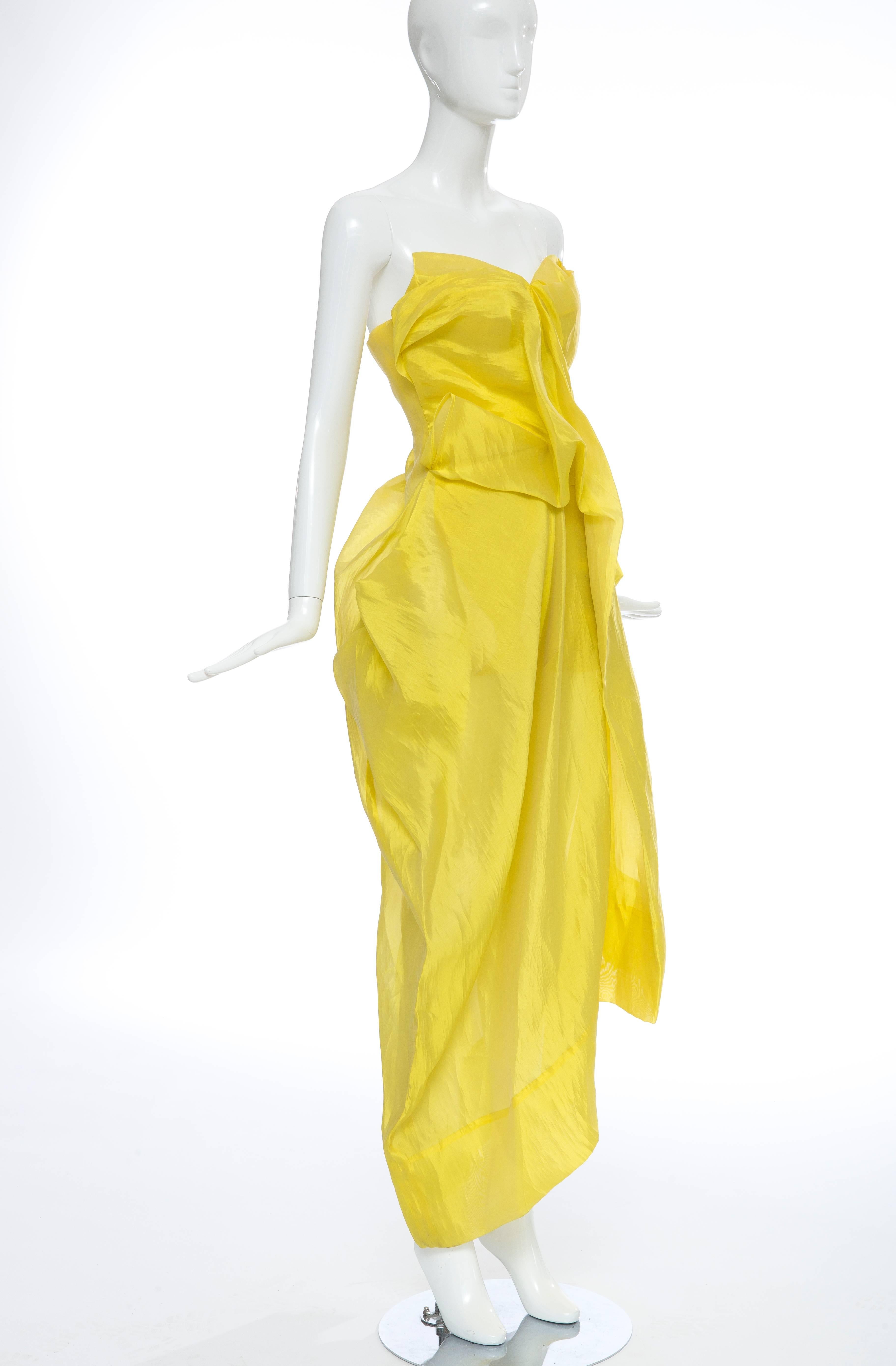 Yohji Yamamoto Draped Yellow Strapless Dress, Spring - Summer 1997 1