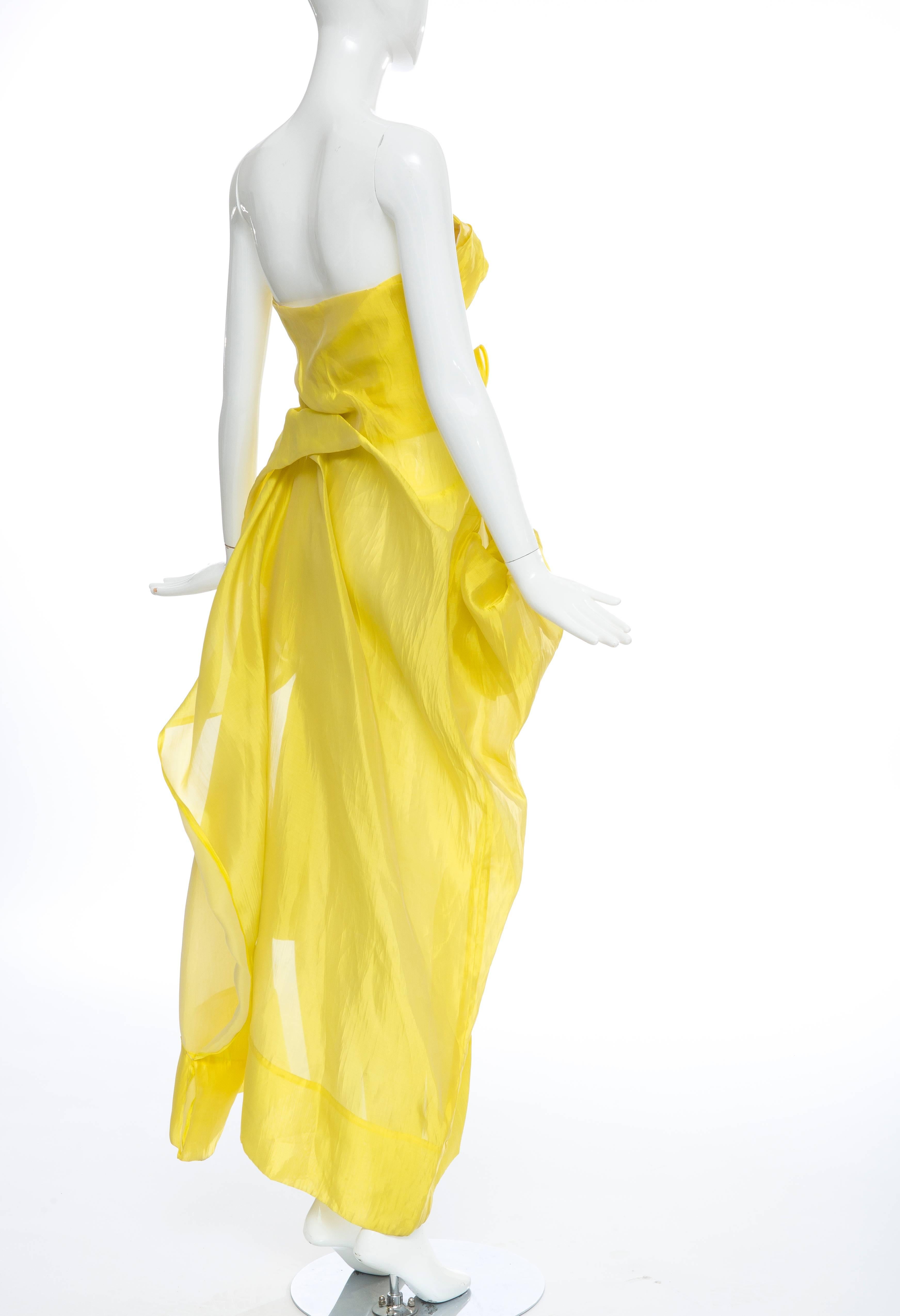 Yohji Yamamoto Draped Yellow Strapless Dress, Spring - Summer 1997 3