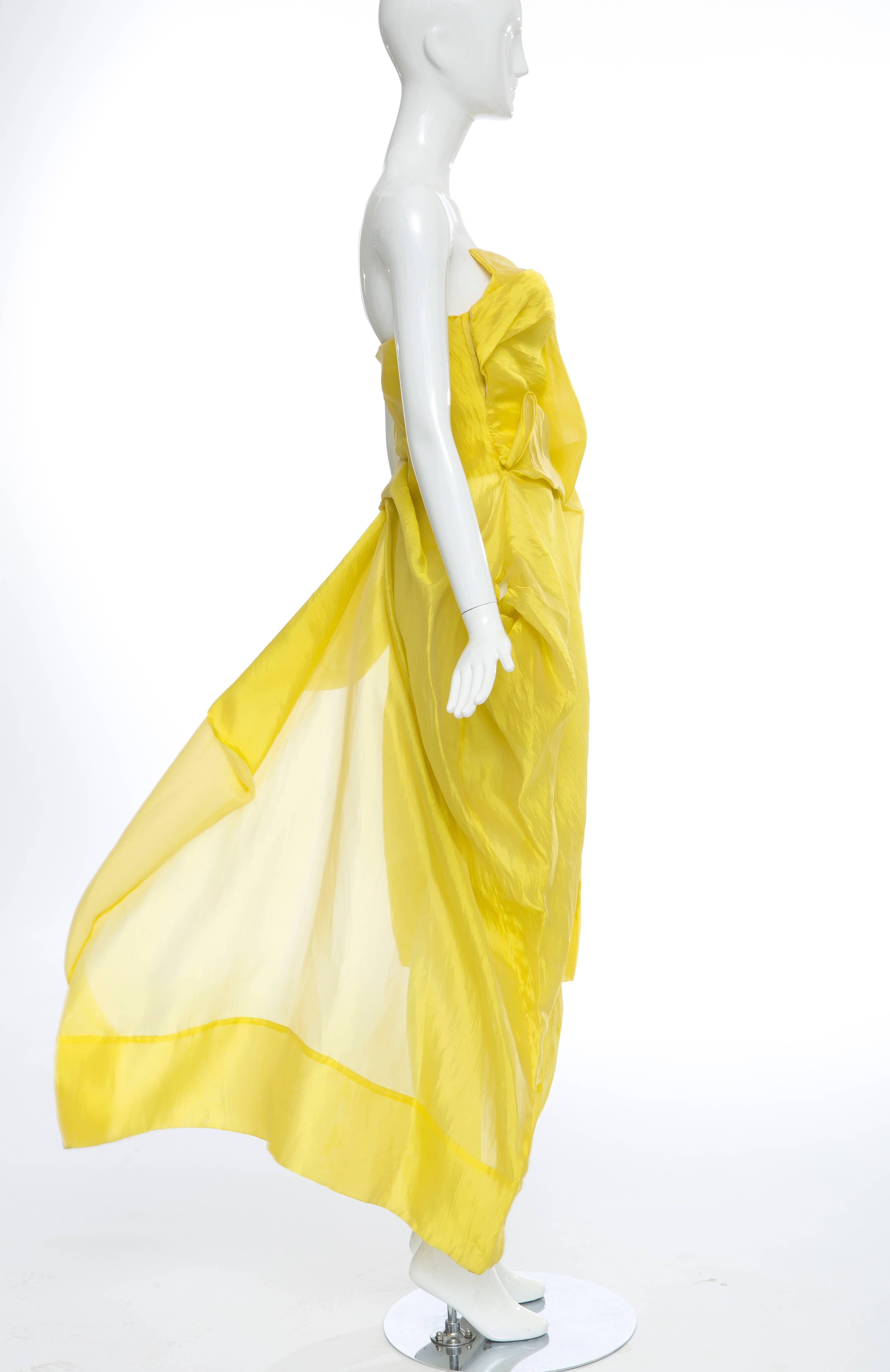Yohji Yamamoto Draped Yellow Strapless Dress, Spring - Summer 1997 4