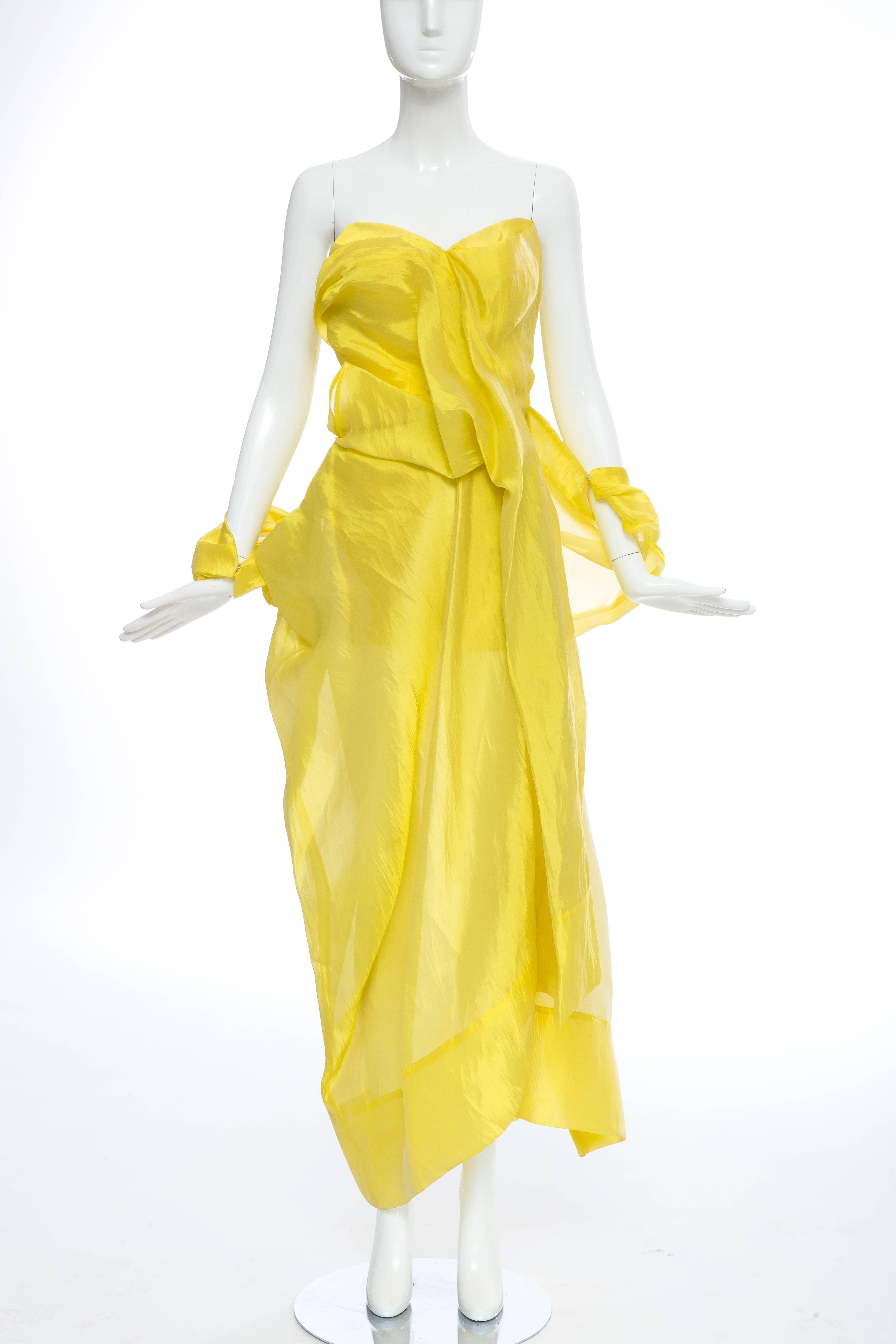 Yohji Yamamoto Draped Yellow Strapless Dress, Spring - Summer 1997 5