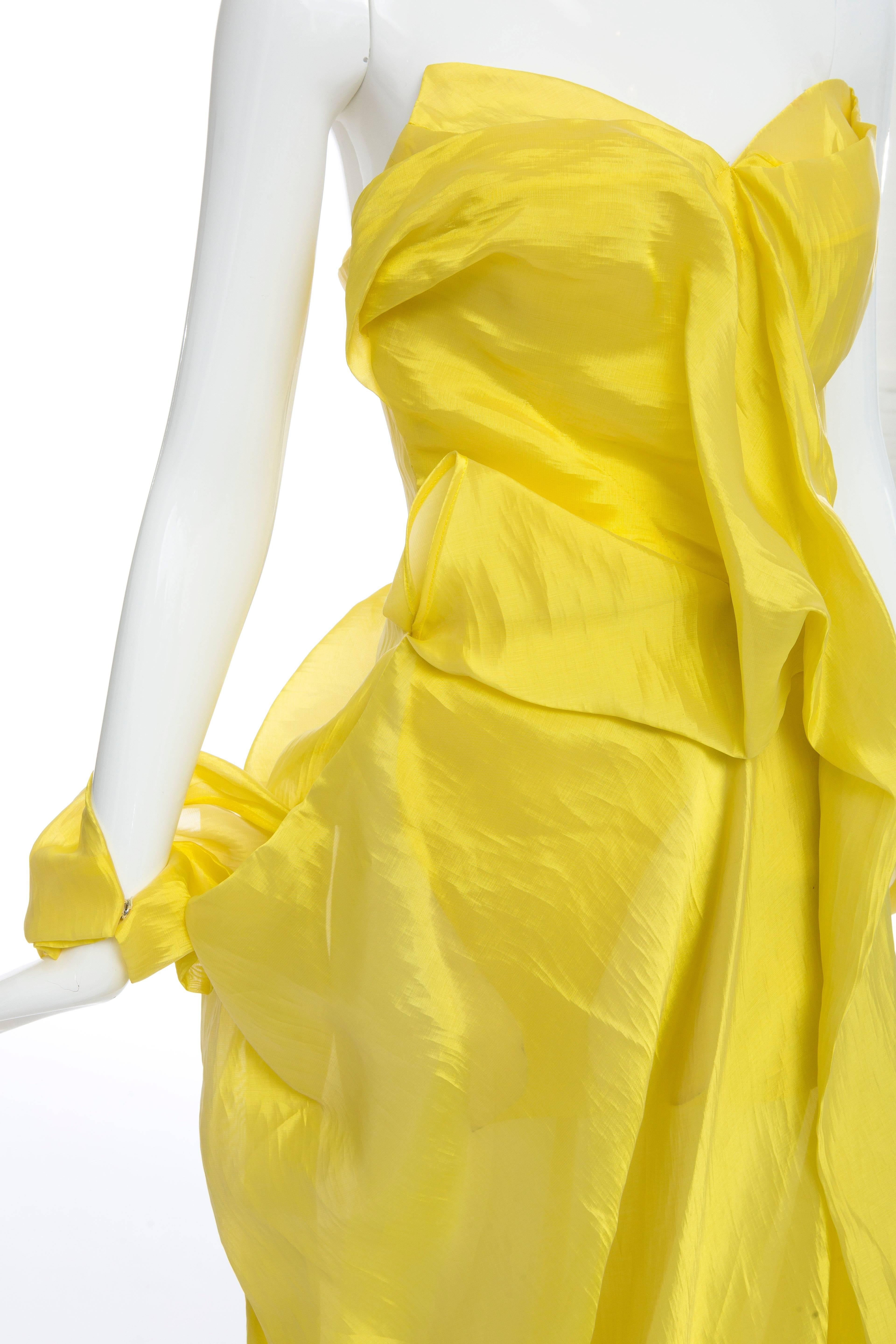 Yohji Yamamoto Draped Yellow Strapless Dress, Spring - Summer 1997 2