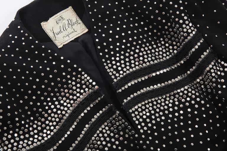 Fred A. Block Black Wool Crepe Metal Studded Jacket, Circa 1940s at ...