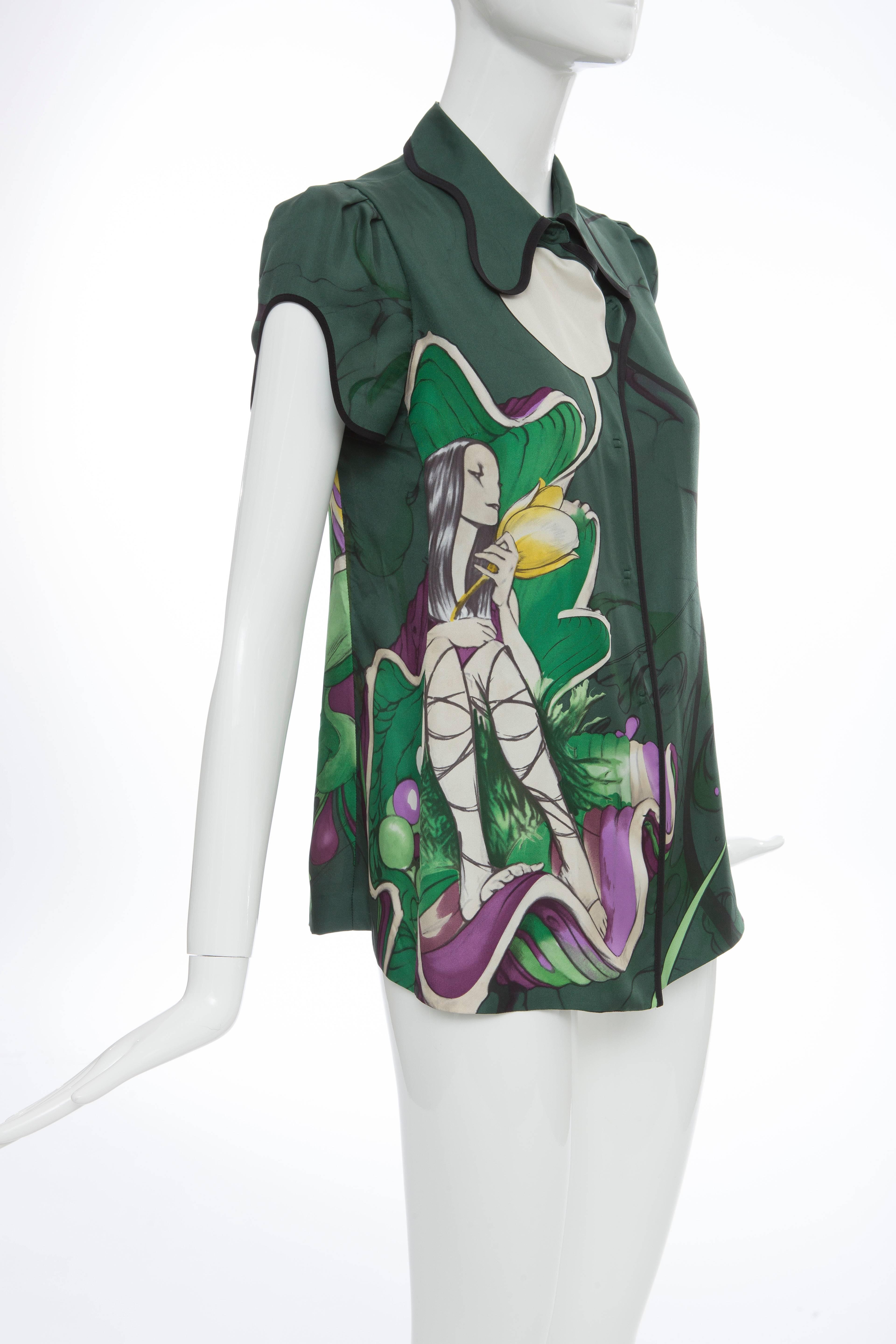 Black Prada Silk Top With James Jean Fairy Print, Spring - Summer 2008