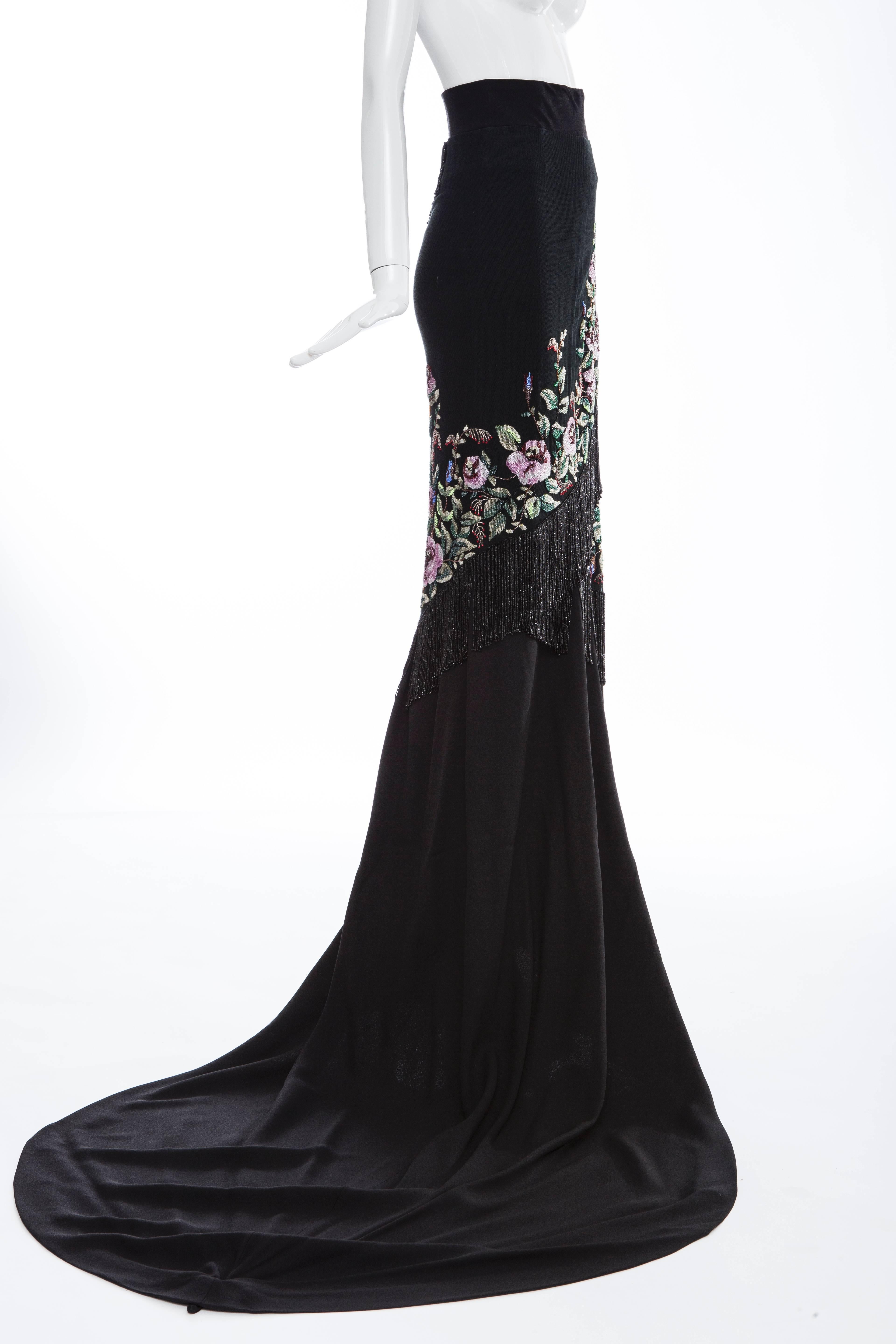 Alexander McQueen Givenchy Haute Couture Runway Black Beaded Skirt, Fall 1998 In Excellent Condition For Sale In Cincinnati, OH