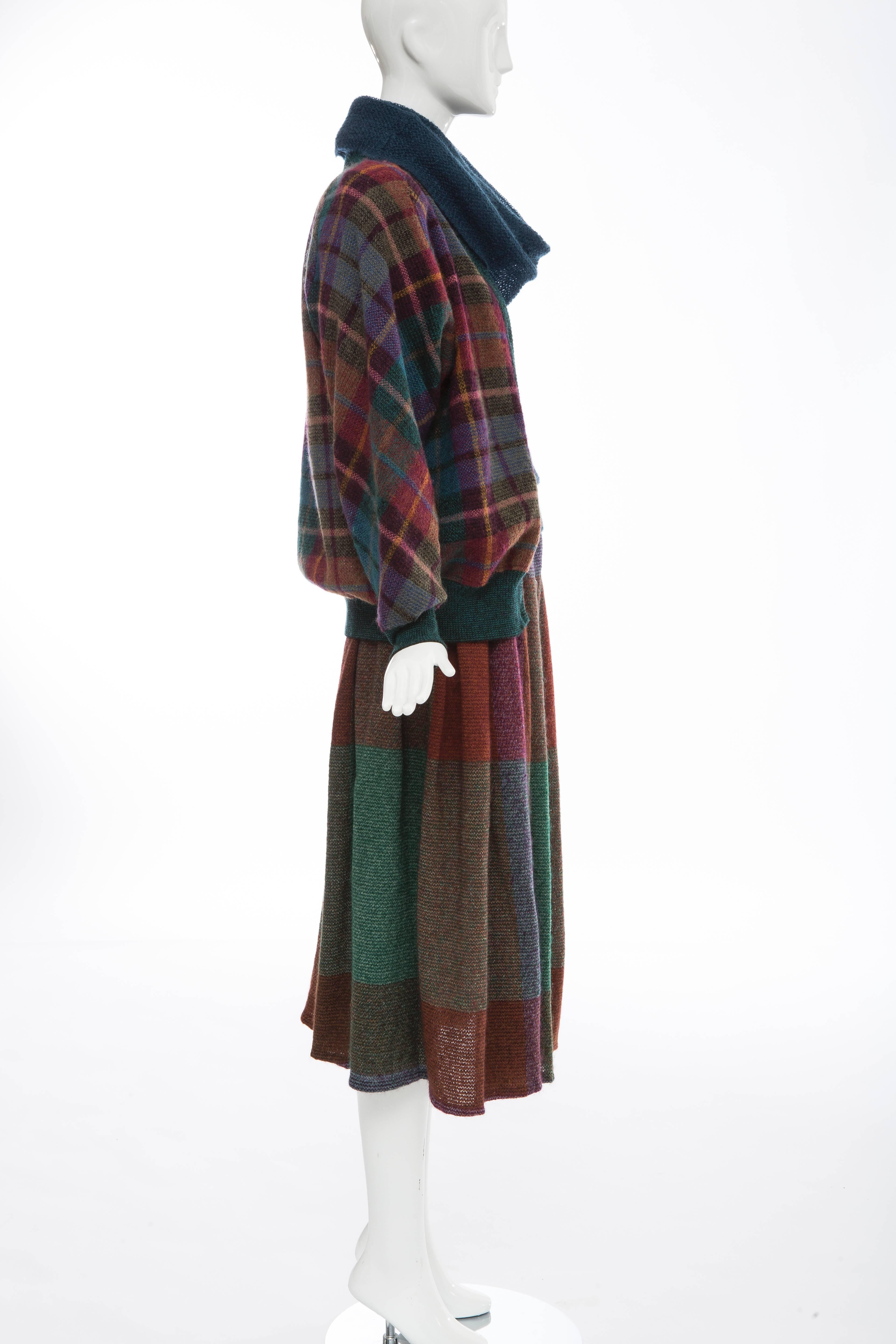 Black Missoni Knit Plaid Tweed Mohair Skirt Suit, Circa 1980's