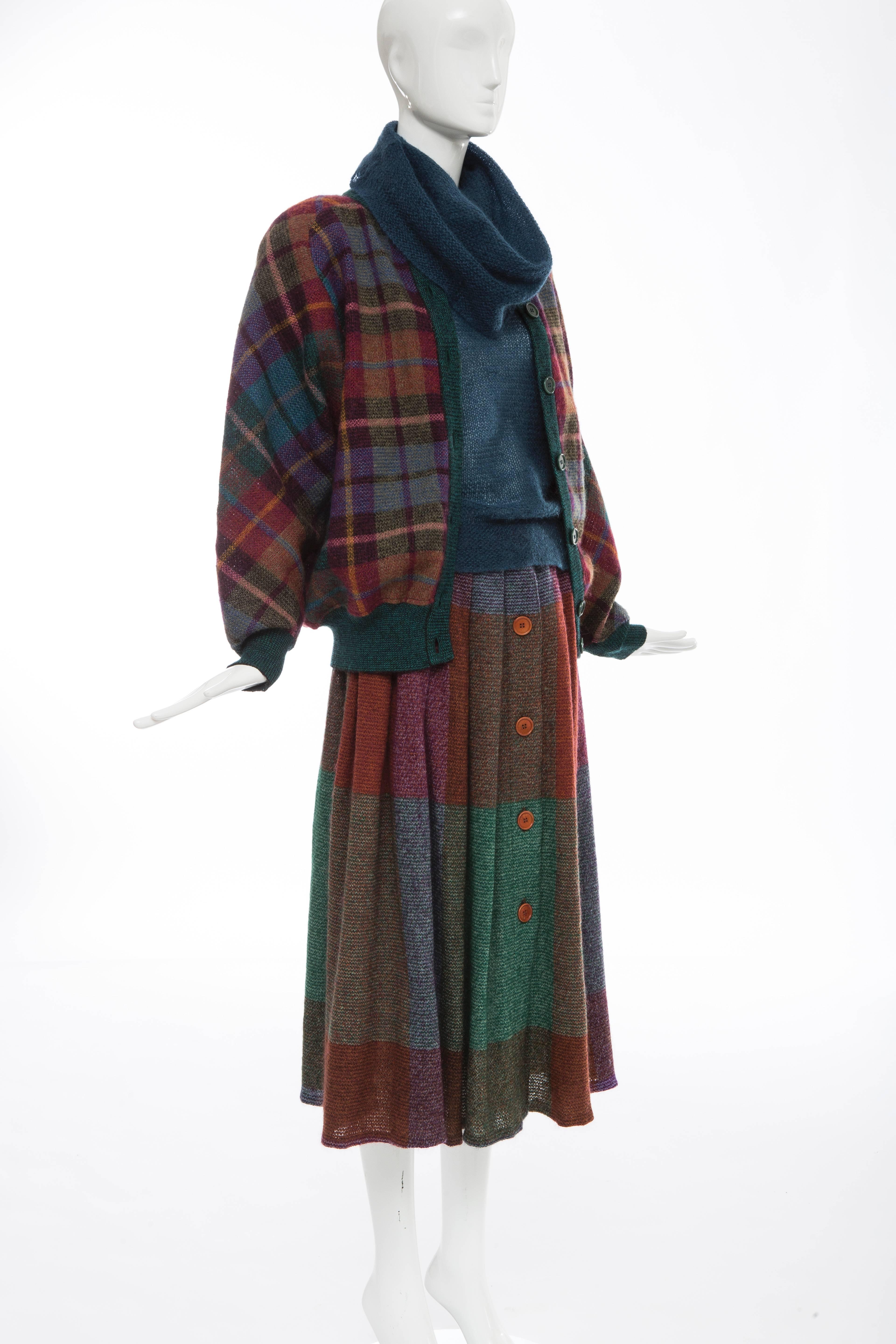 Women's Missoni Knit Plaid Tweed Mohair Skirt Suit, Circa 1980's