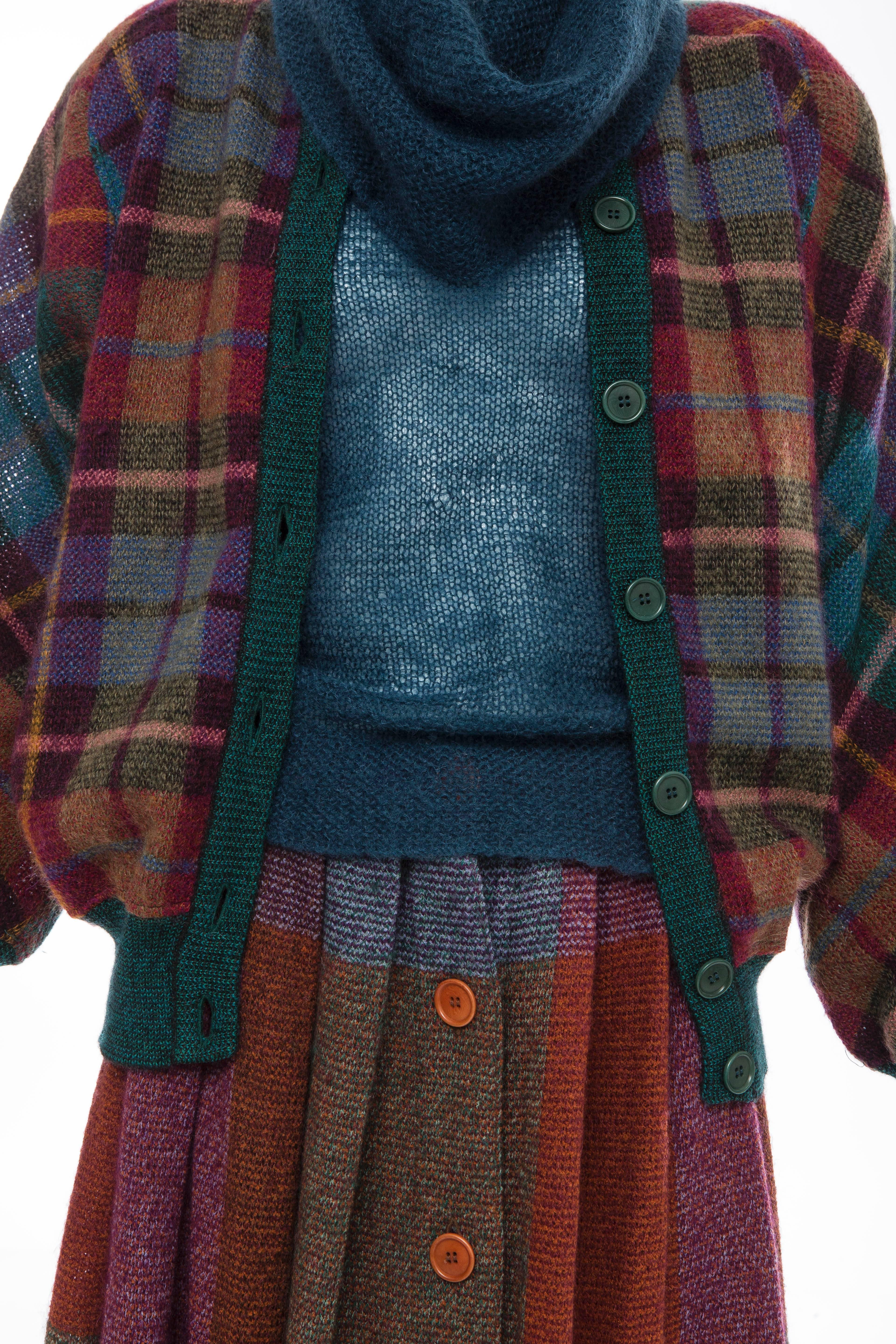Missoni Knit Plaid Tweed Mohair Skirt Suit, Circa 1980's 1