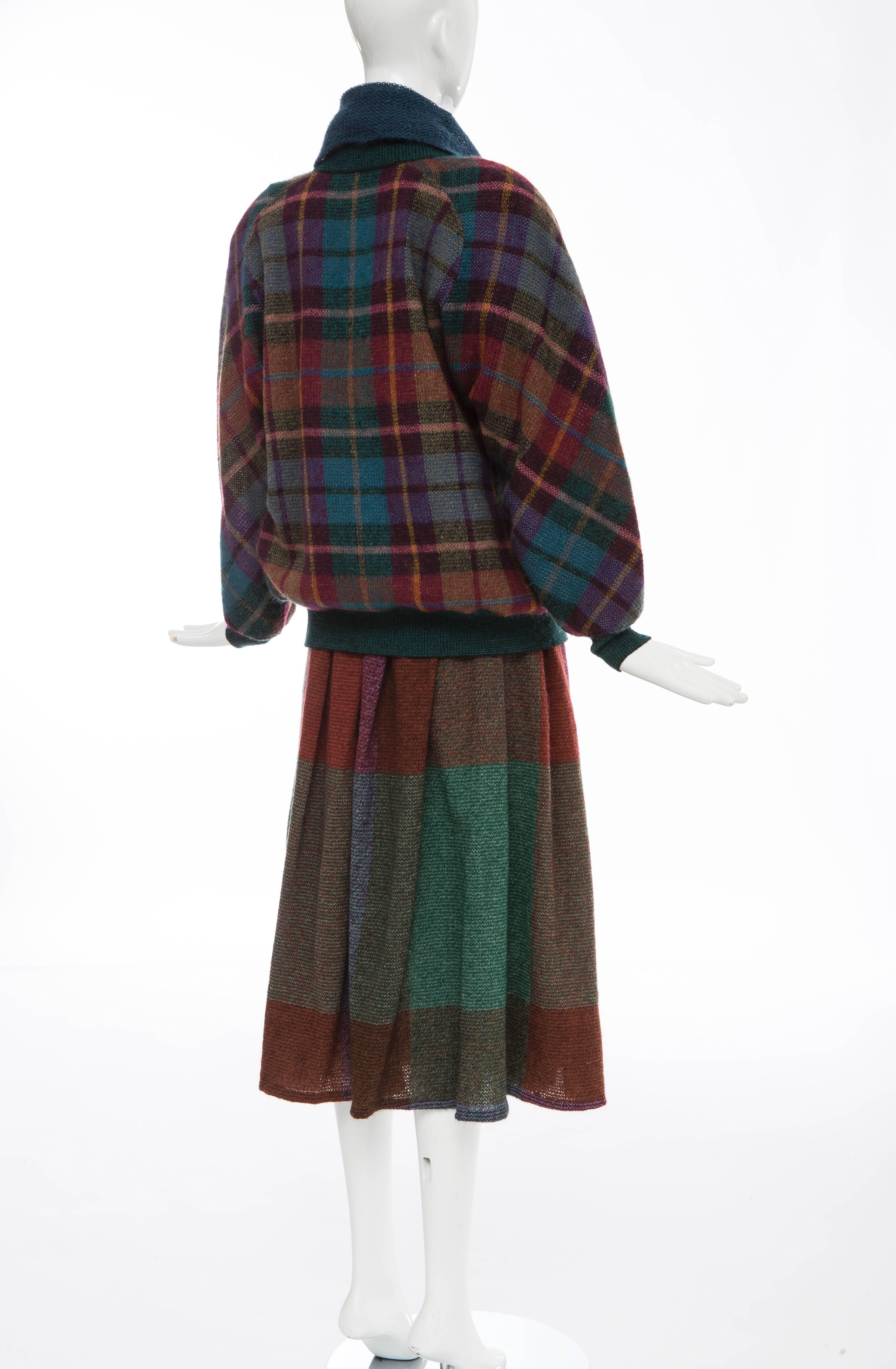 Missoni Knit Plaid Tweed Mohair Skirt Suit, Circa 1980's 2