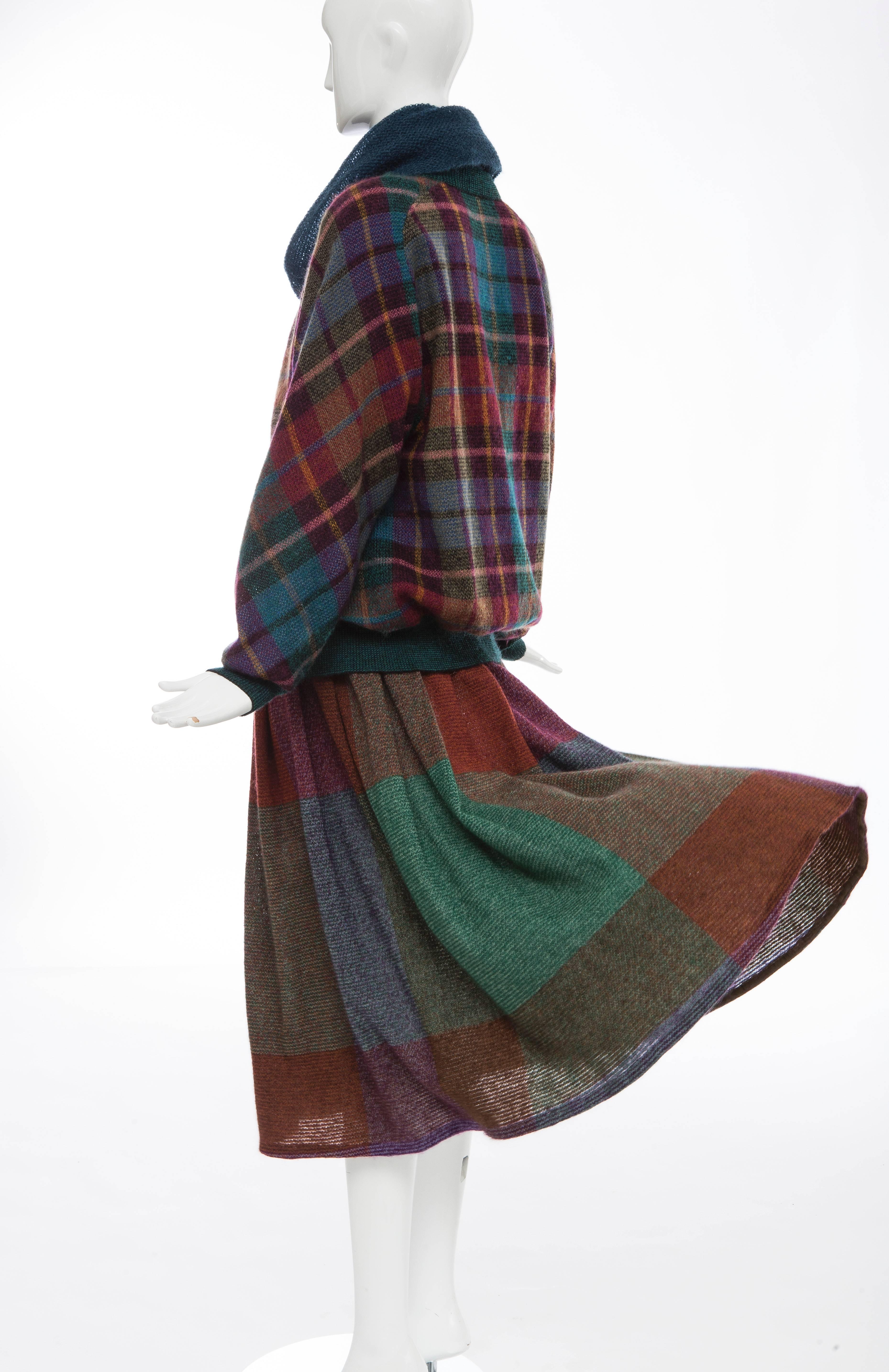 Missoni Knit Plaid Tweed Mohair Skirt Suit, Circa 1980's 3