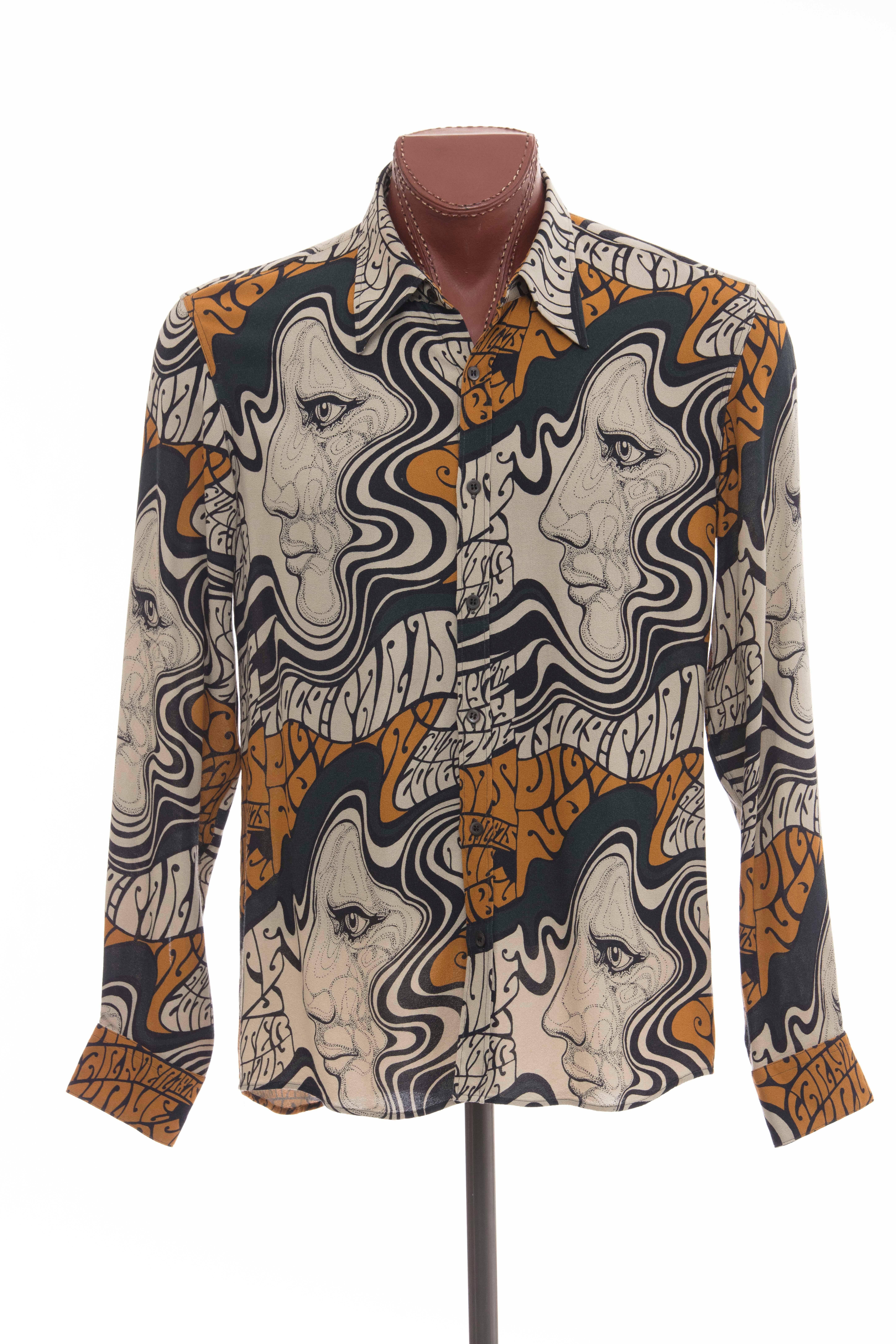 Dries Van Noten, Autumn-Winter 2016 print woven shirt with spread collar, one-button cuffs at long sleeves and button closures at front.

IT. 54
US. 44

Chest 42", Length 27", Sleeve 35"
