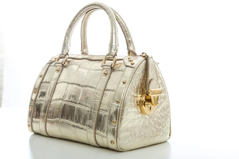 Versace Madonna Embossed Metallic Gold Leather Top Handle Handbag at ...