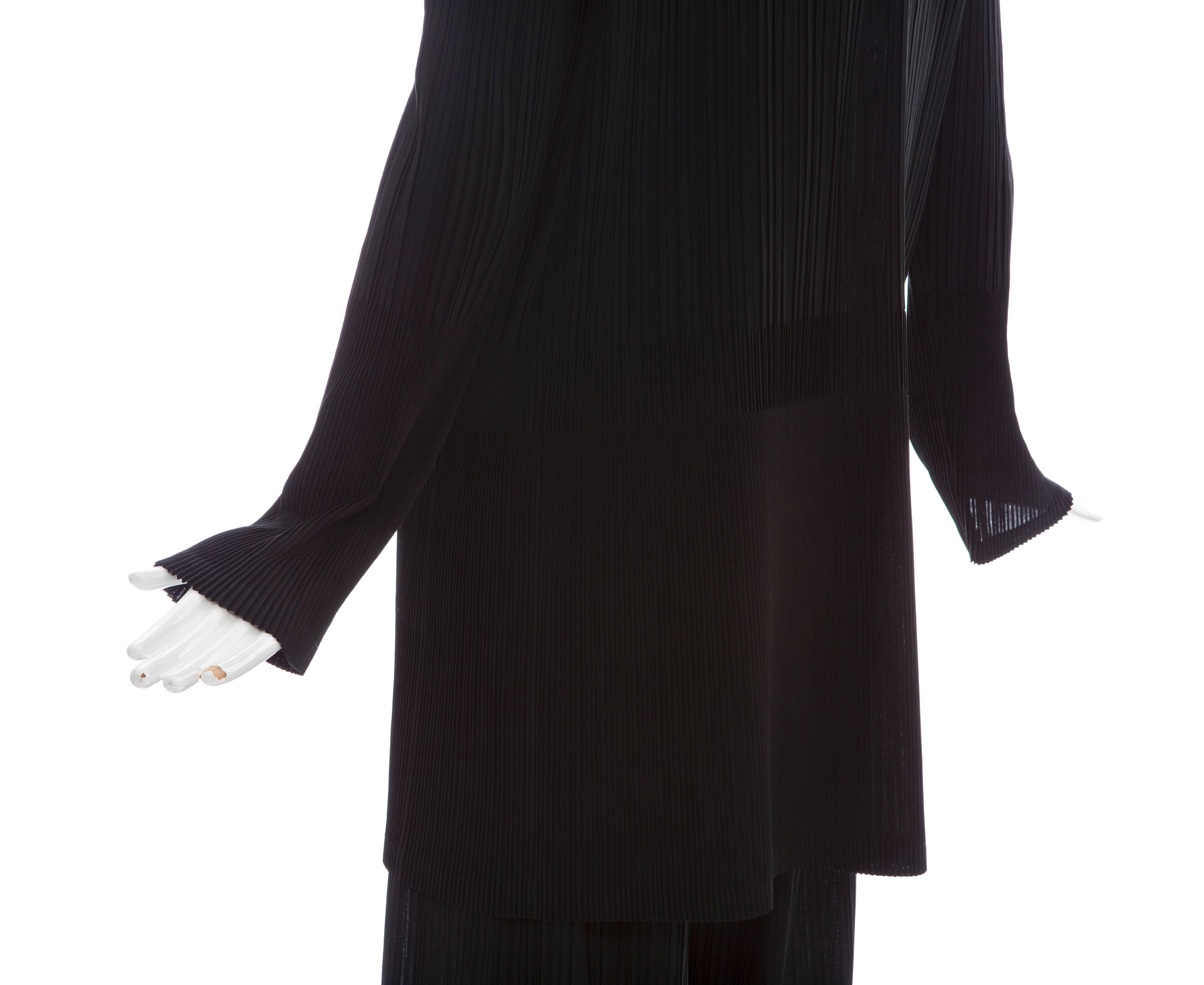 Issey Miyake Black Pleated Polyester Button Front Pant Suit, Circa 1990's For Sale 3