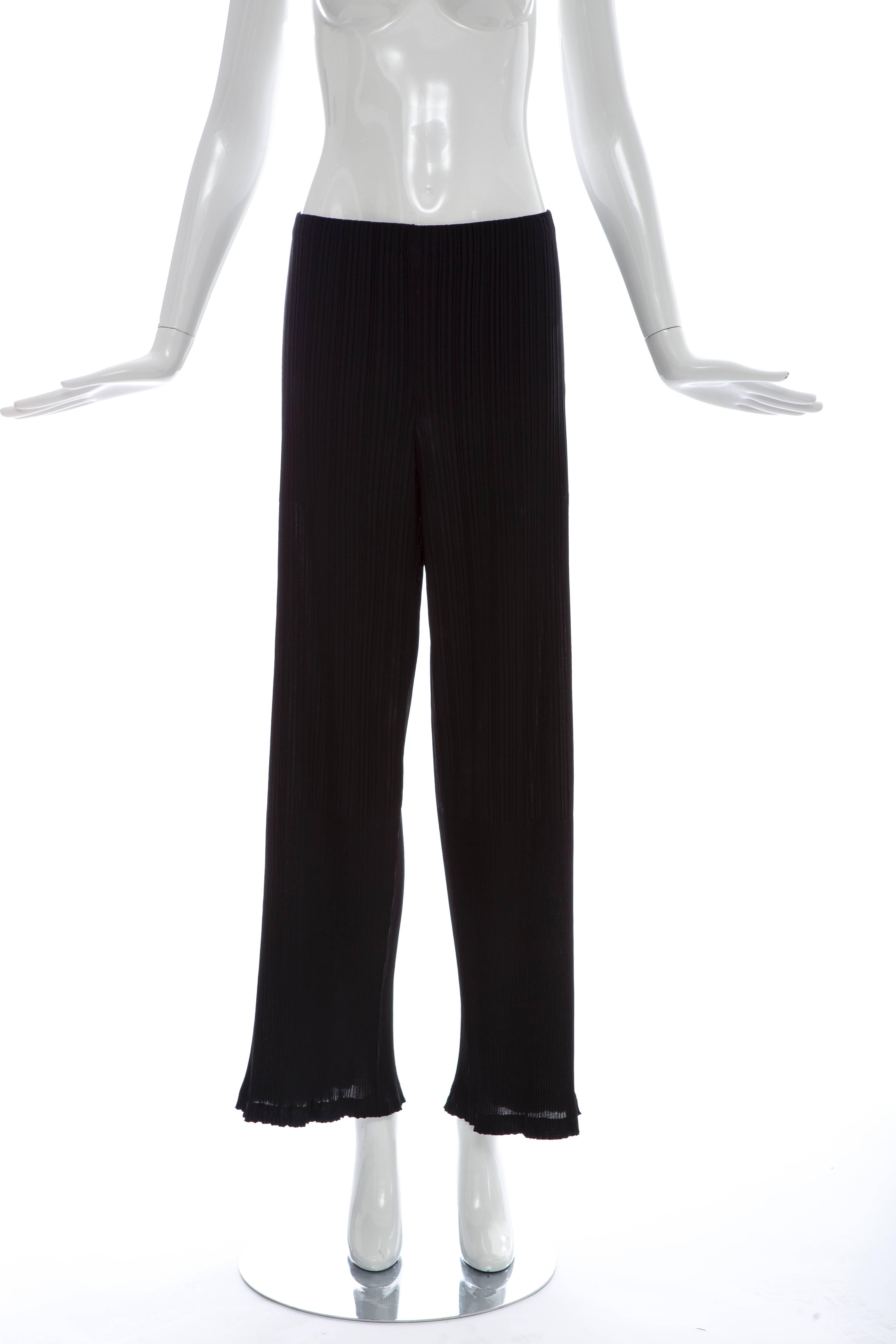 Issey Miyake Black Pleated Polyester Button Front Pant Suit, Circa 1990's For Sale 4