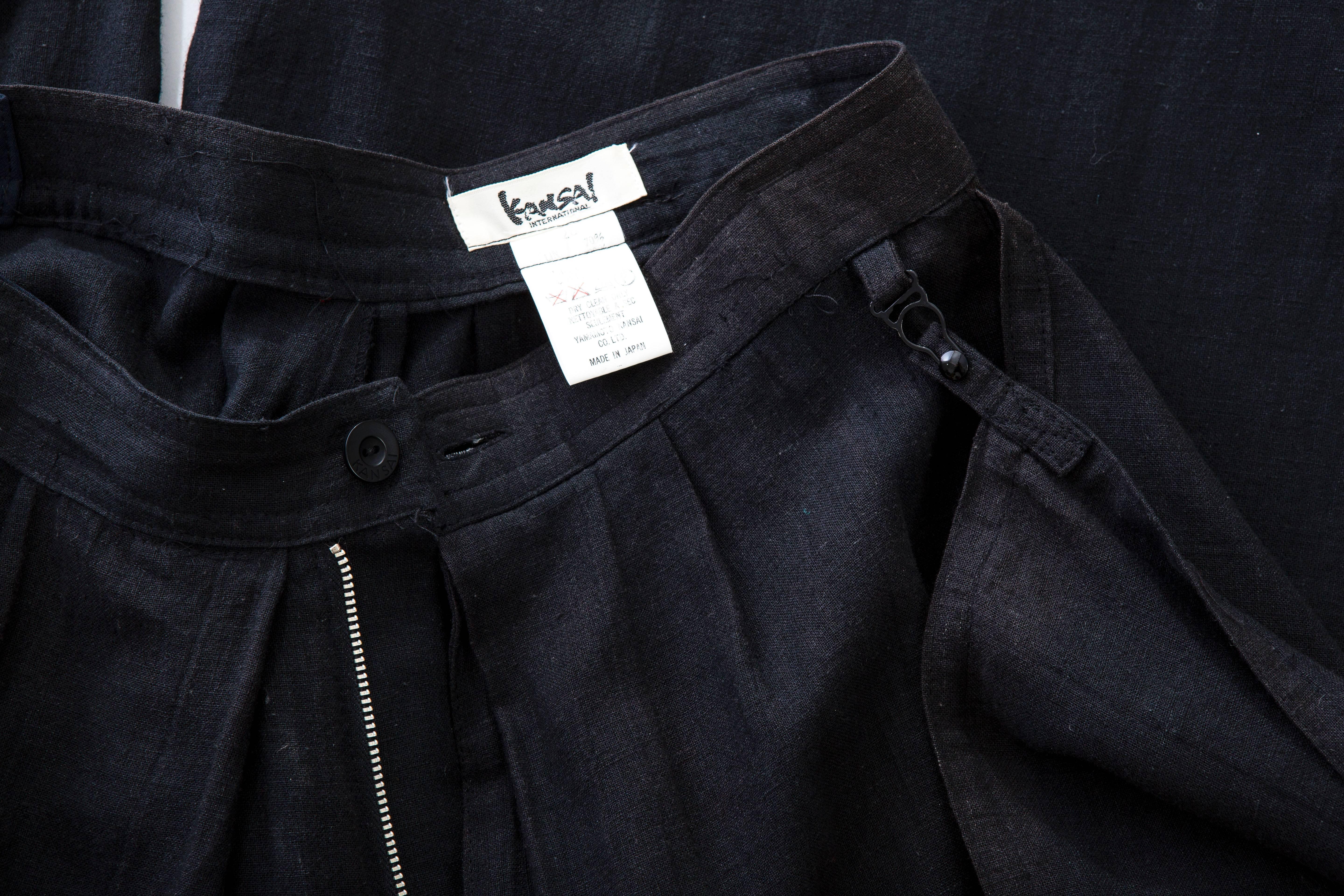 Kansai Yamamoto Black Linen Cotton Harem Pants, Circa 1980's 6