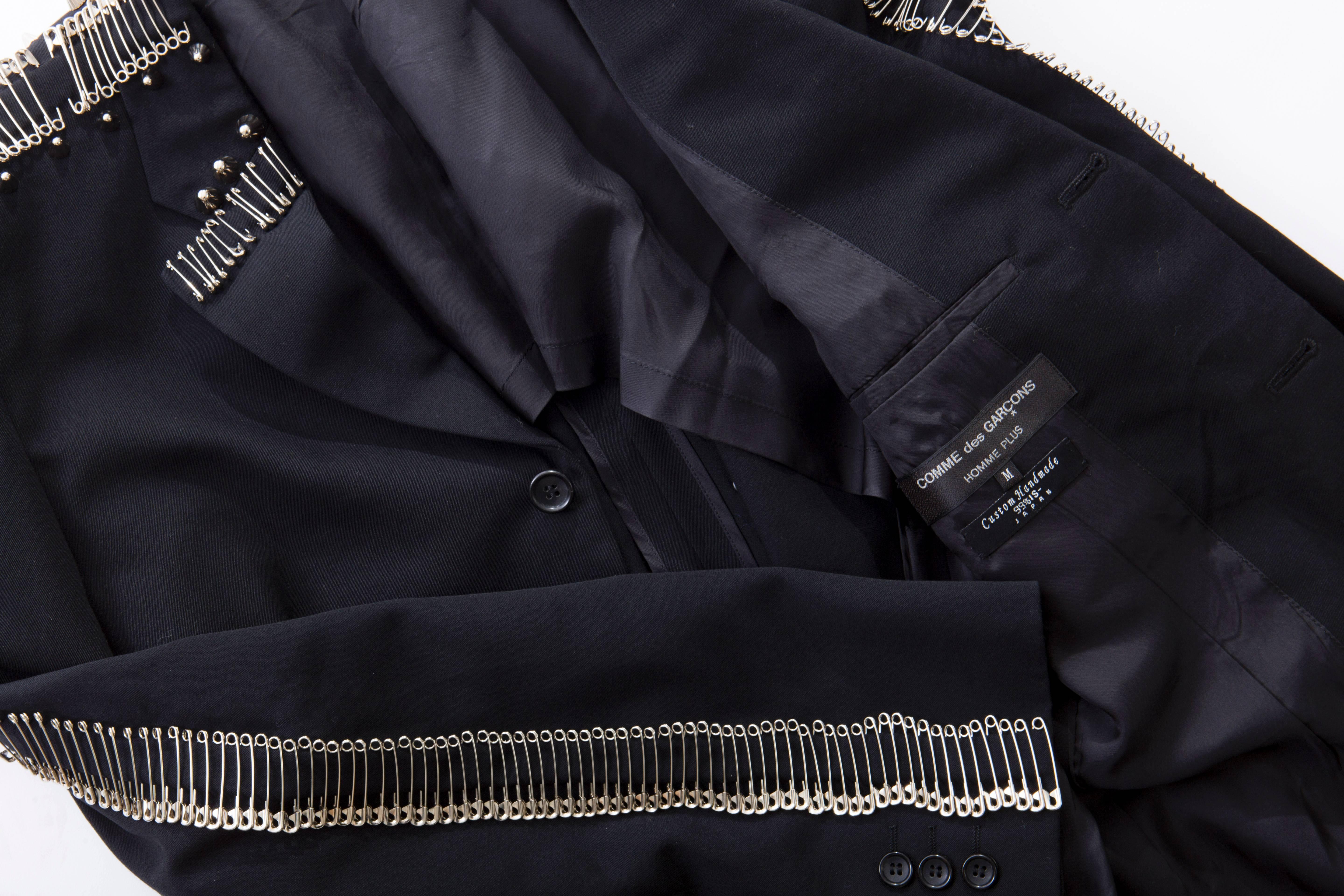 Comme Des Garcons Homme Plus 99%IS Black Wool Blazer Safety Pin Embellishments For Sale 3