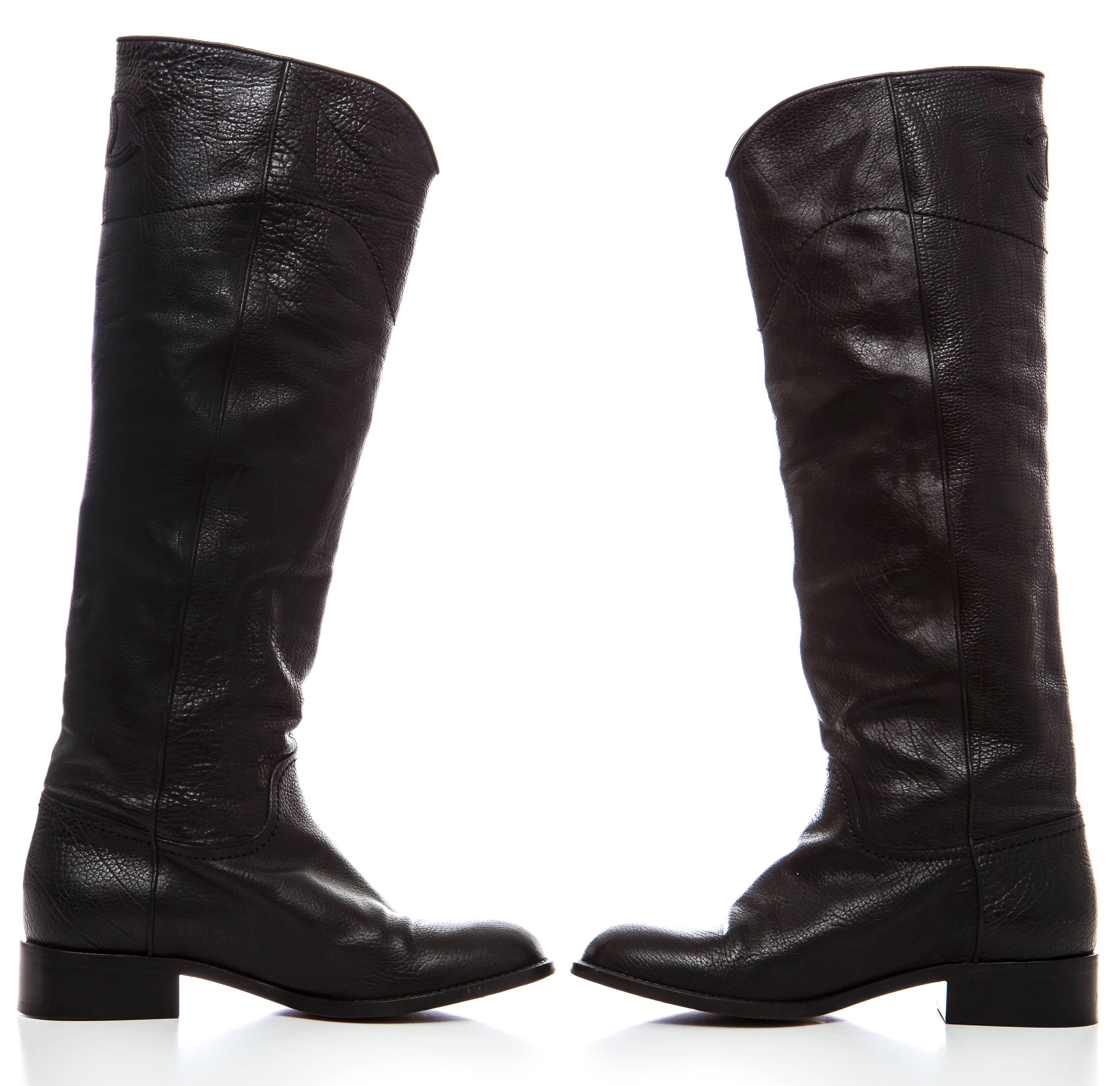 Chanel Tall Black Leather Boots  In Excellent Condition In Cincinnati, OH