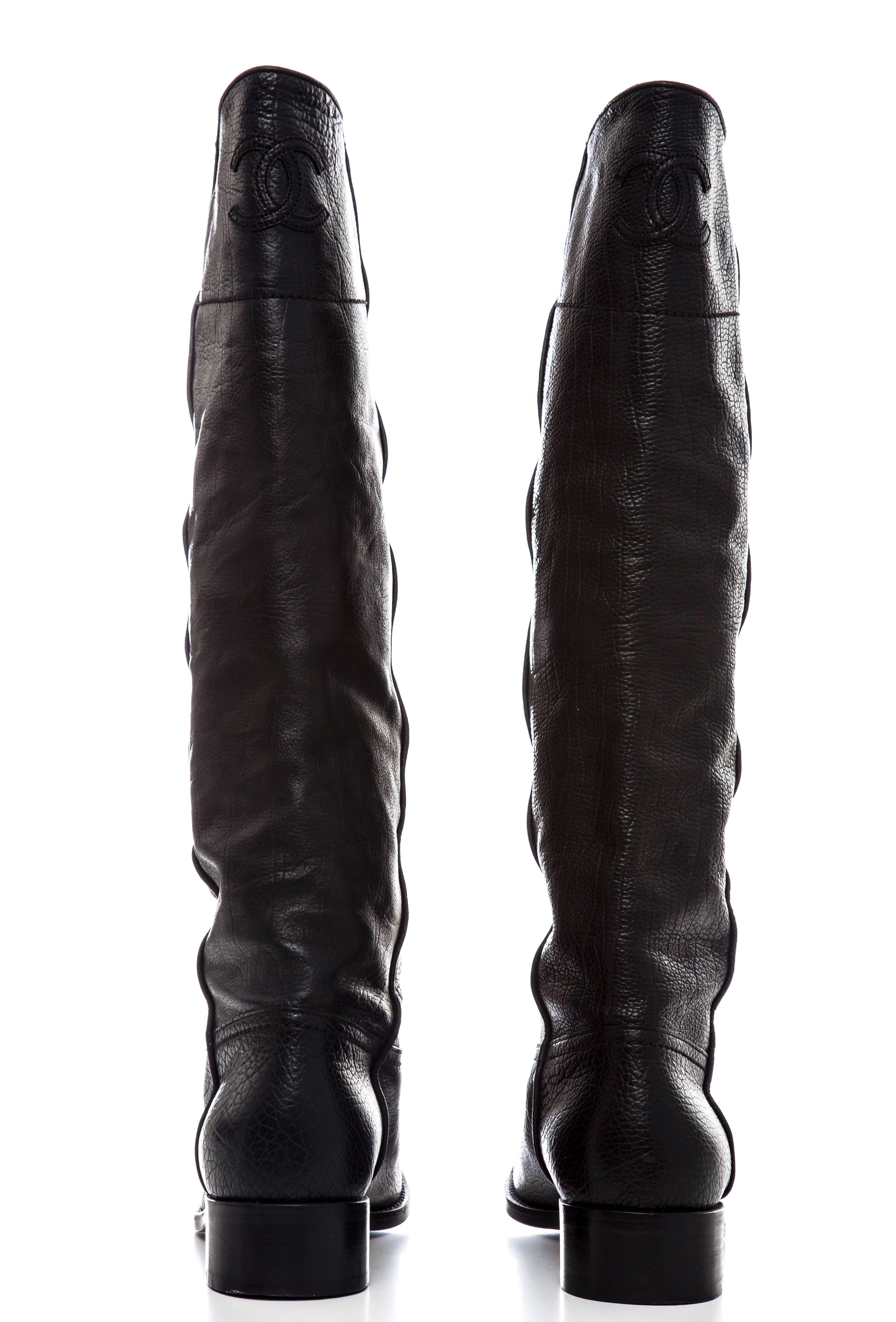 Women's Chanel Tall Black Leather Boots 