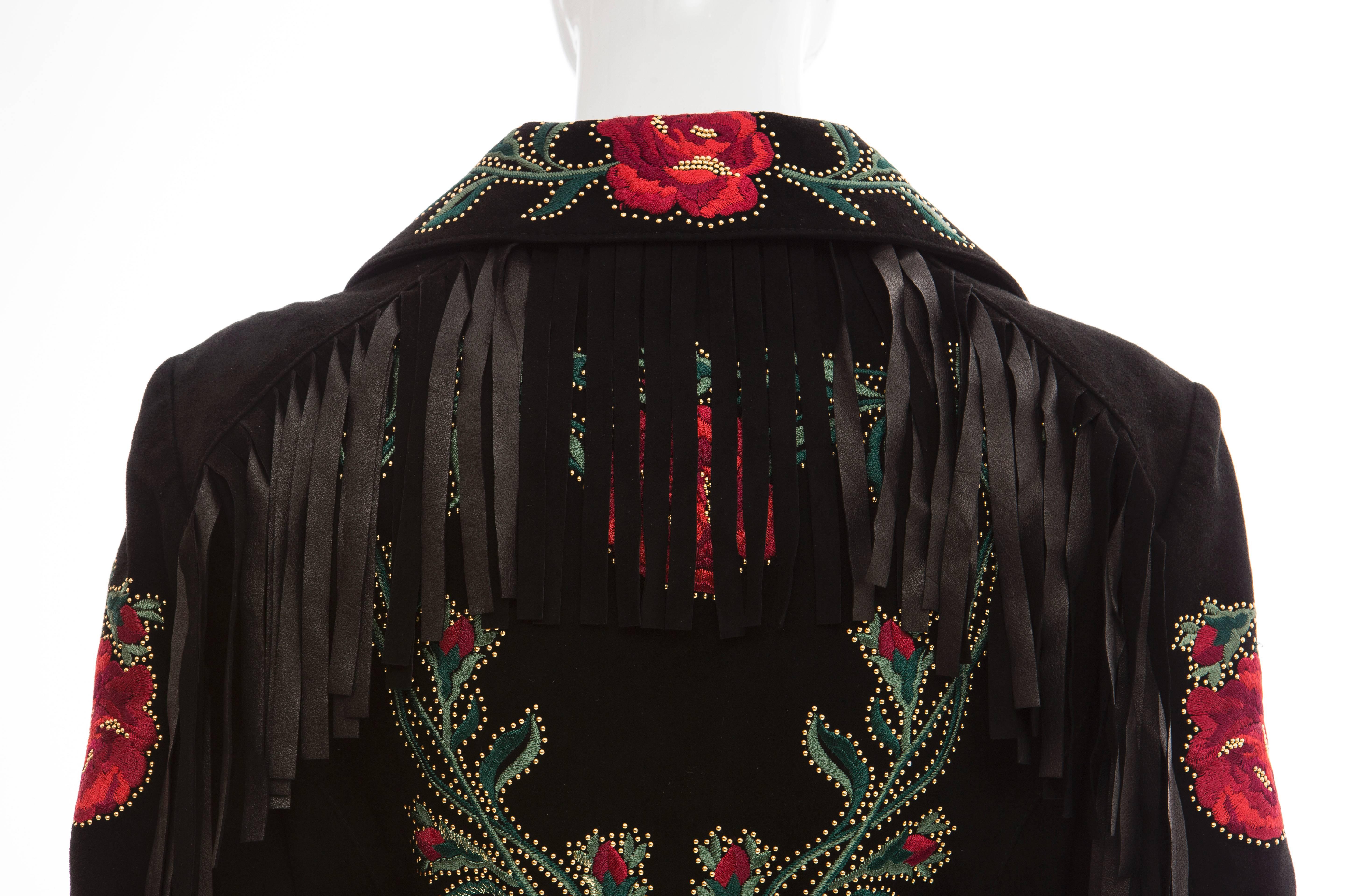 Moschino Black Suede Gold Stud Embroidered Jacket With Fringe Trim, Fall 2013 5