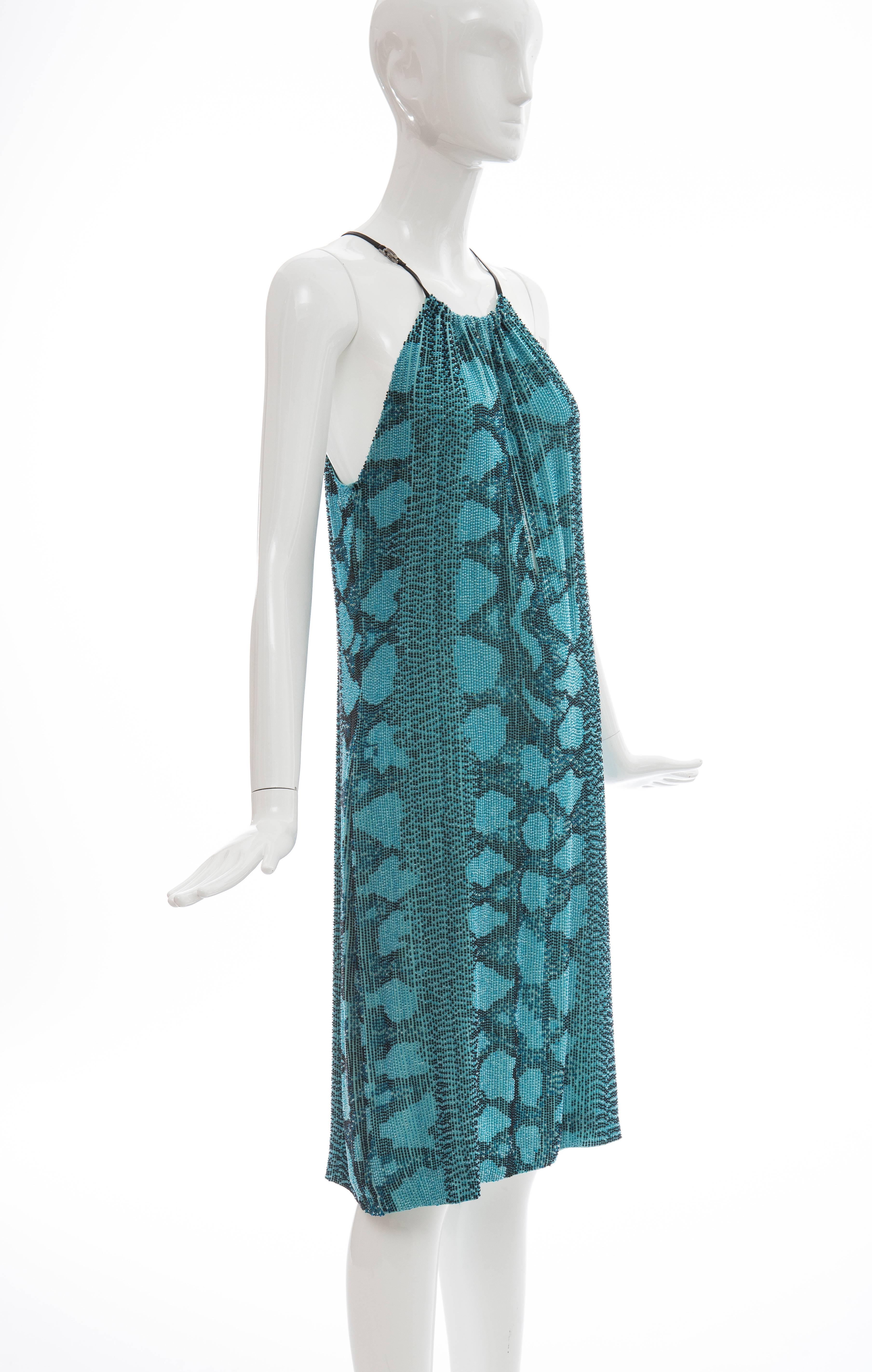 Women's Tom Ford for Gucci Runway Silk Beaded Python Print Shift Dress, Spring 2000 For Sale