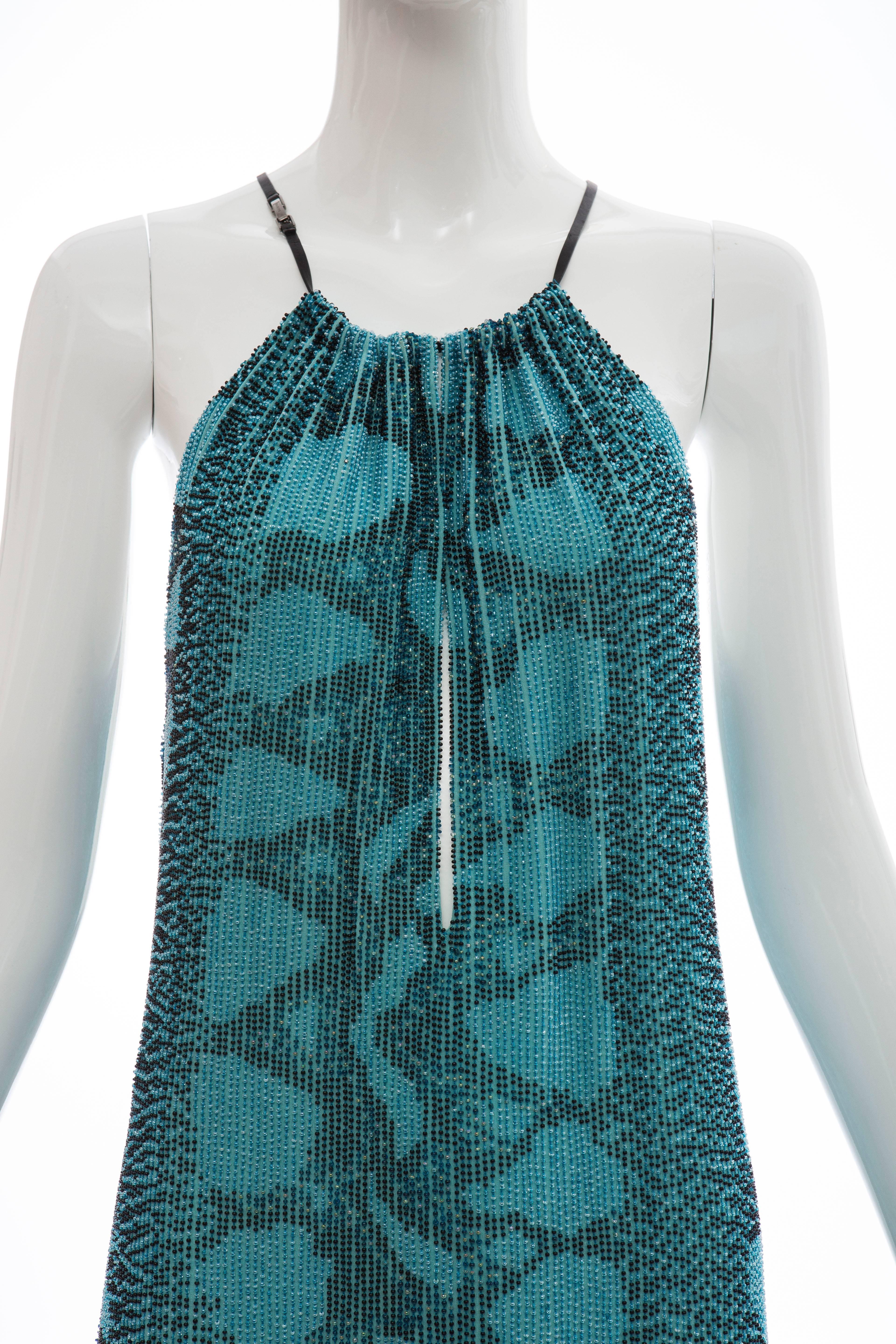 Tom Ford for Gucci Runway Silk Beaded Python Print Shift Dress, Spring 2000 For Sale 1