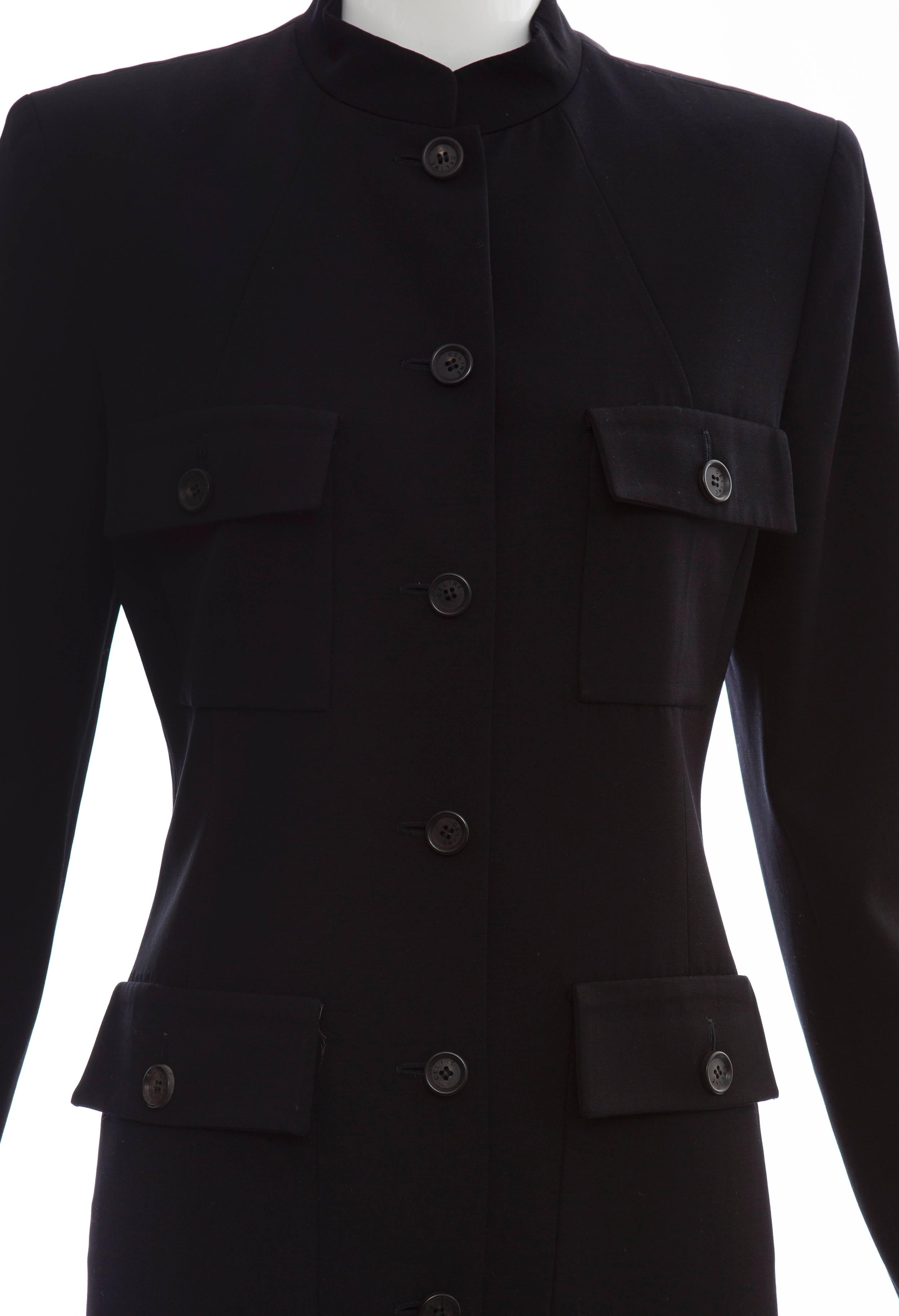 Michael Kors For Celine Black Wool Lightweight Gabardine Button Front Coat In Excellent Condition In Cincinnati, OH