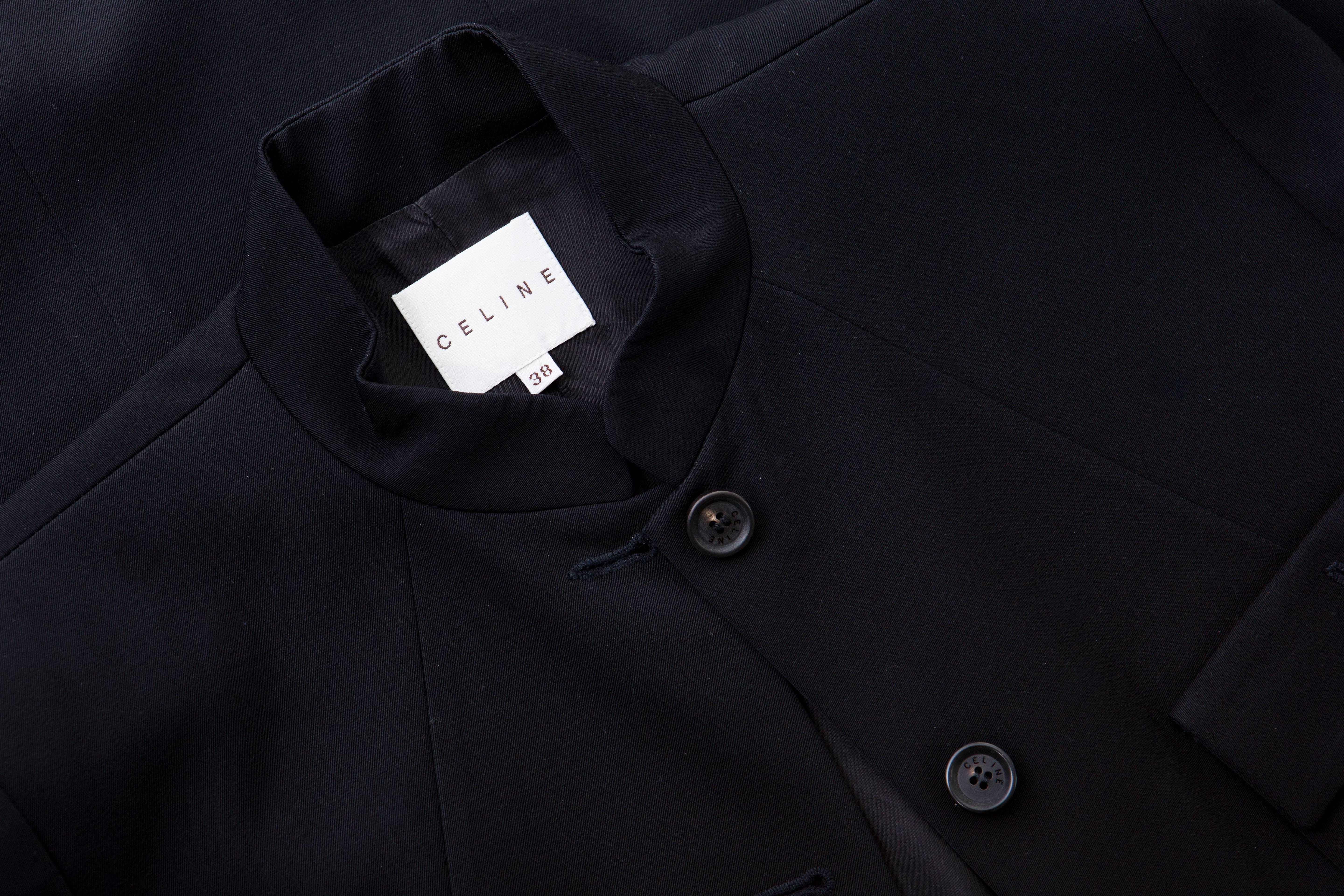 Michael Kors For Celine Black Wool Lightweight Gabardine Button Front Coat 2