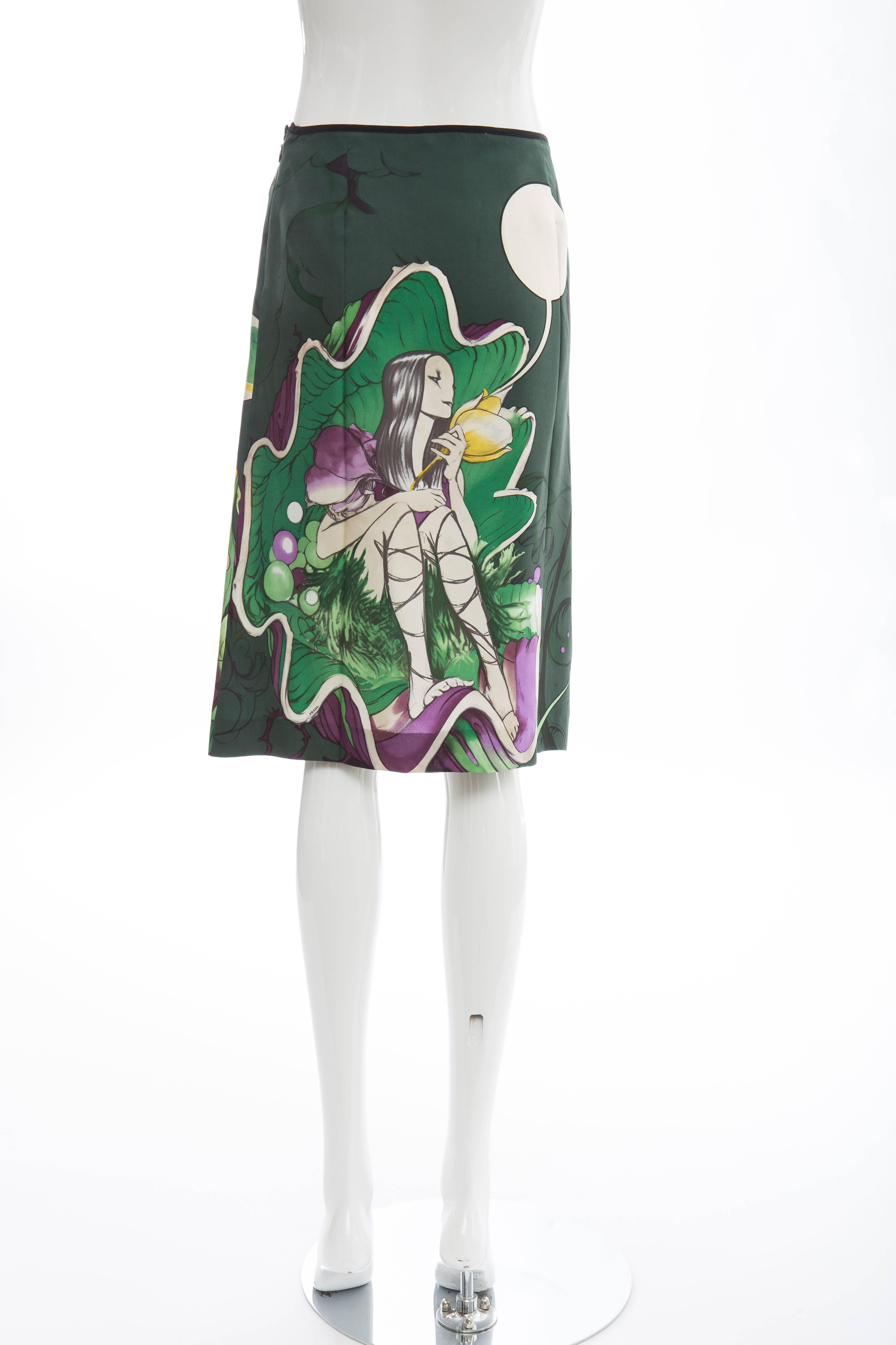 Gray Prada Silk Skirt With James Jean Fairy Print, Spring - Summer 2008