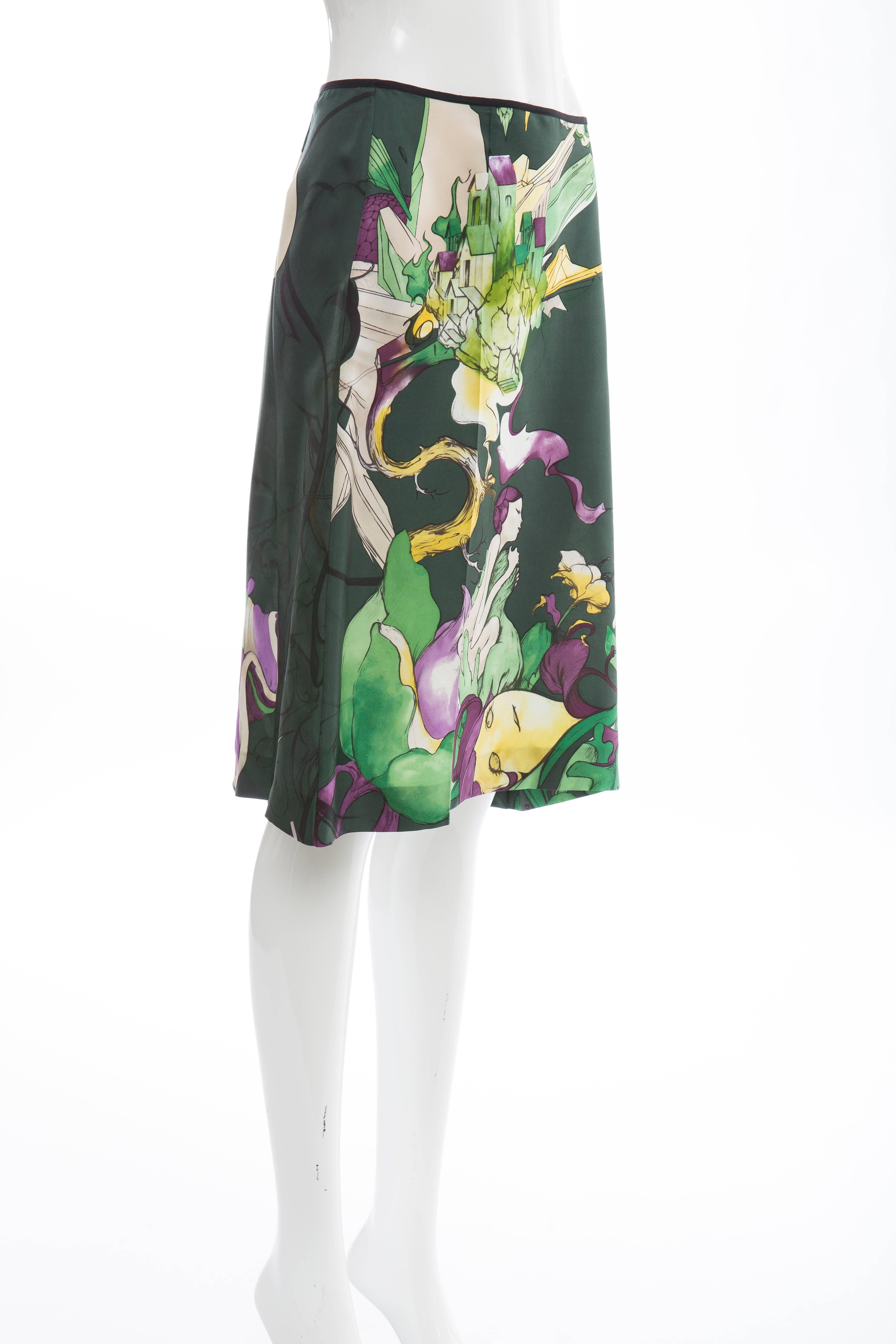 Prada Silk Skirt With James Jean Fairy Print, Spring - Summer 2008 In Excellent Condition In Cincinnati, OH