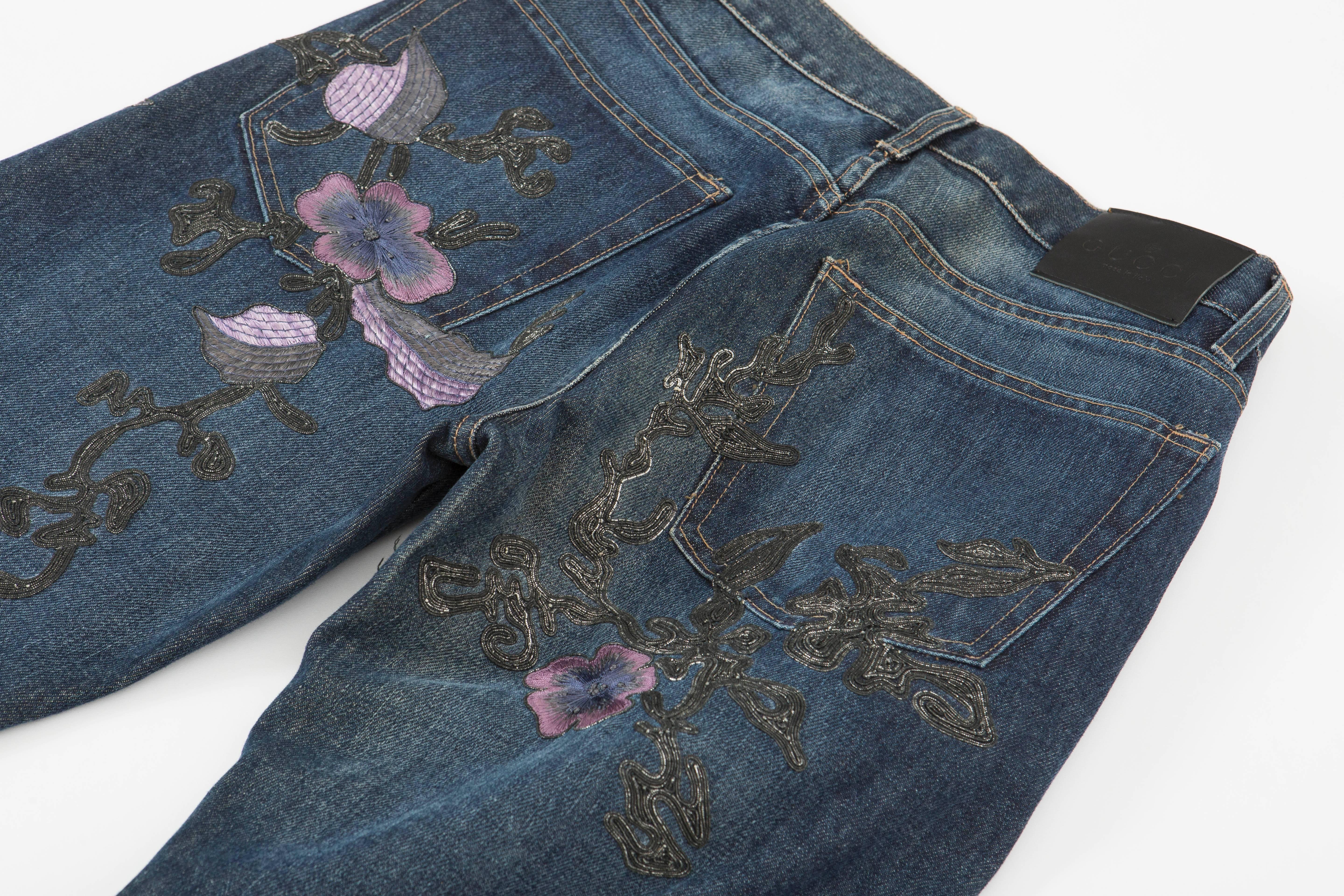 gucci embroidered jeans mens