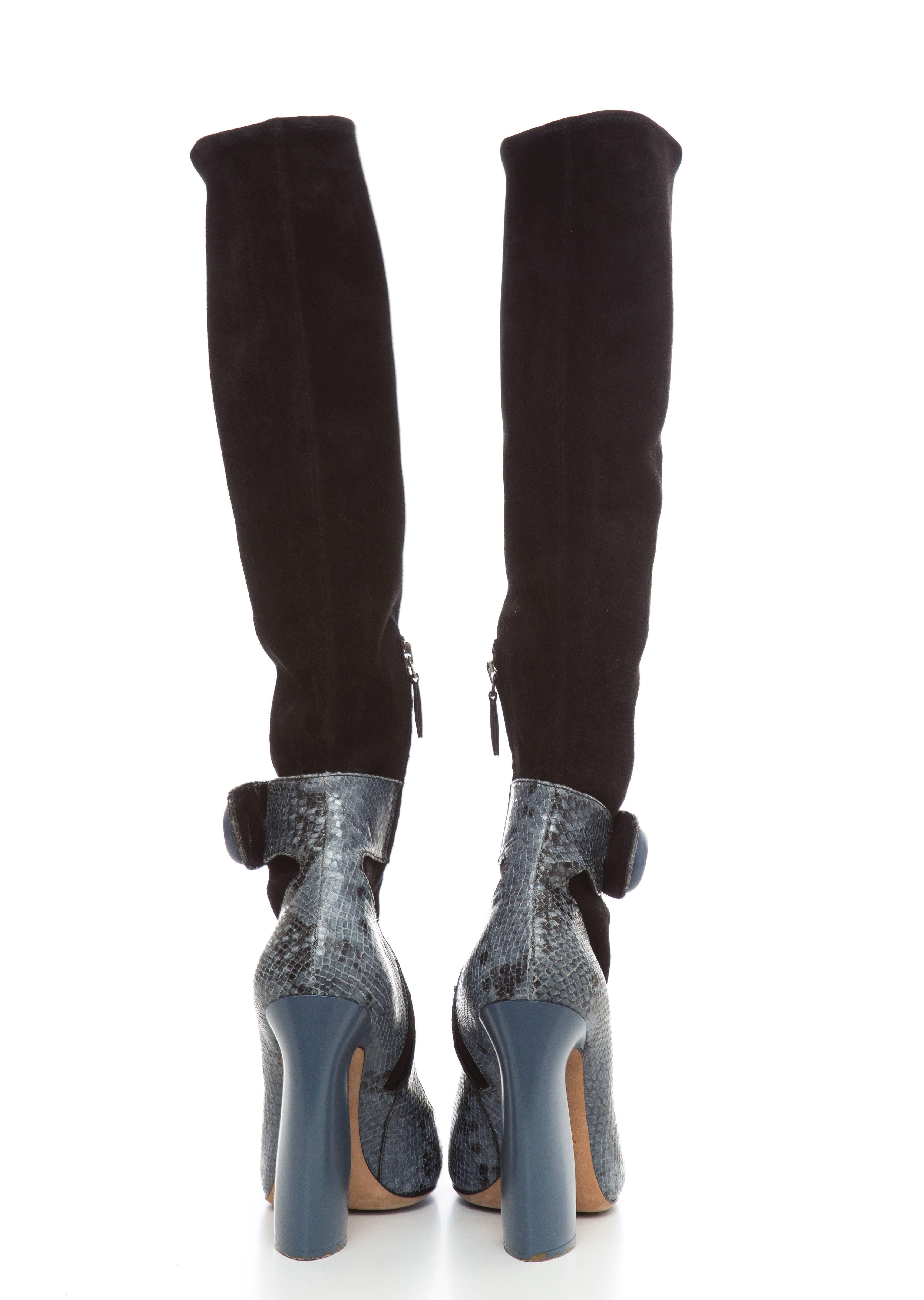 Women's Prada Black Suede Boots With Python Trim, Autumn - Winter 2011 For Sale