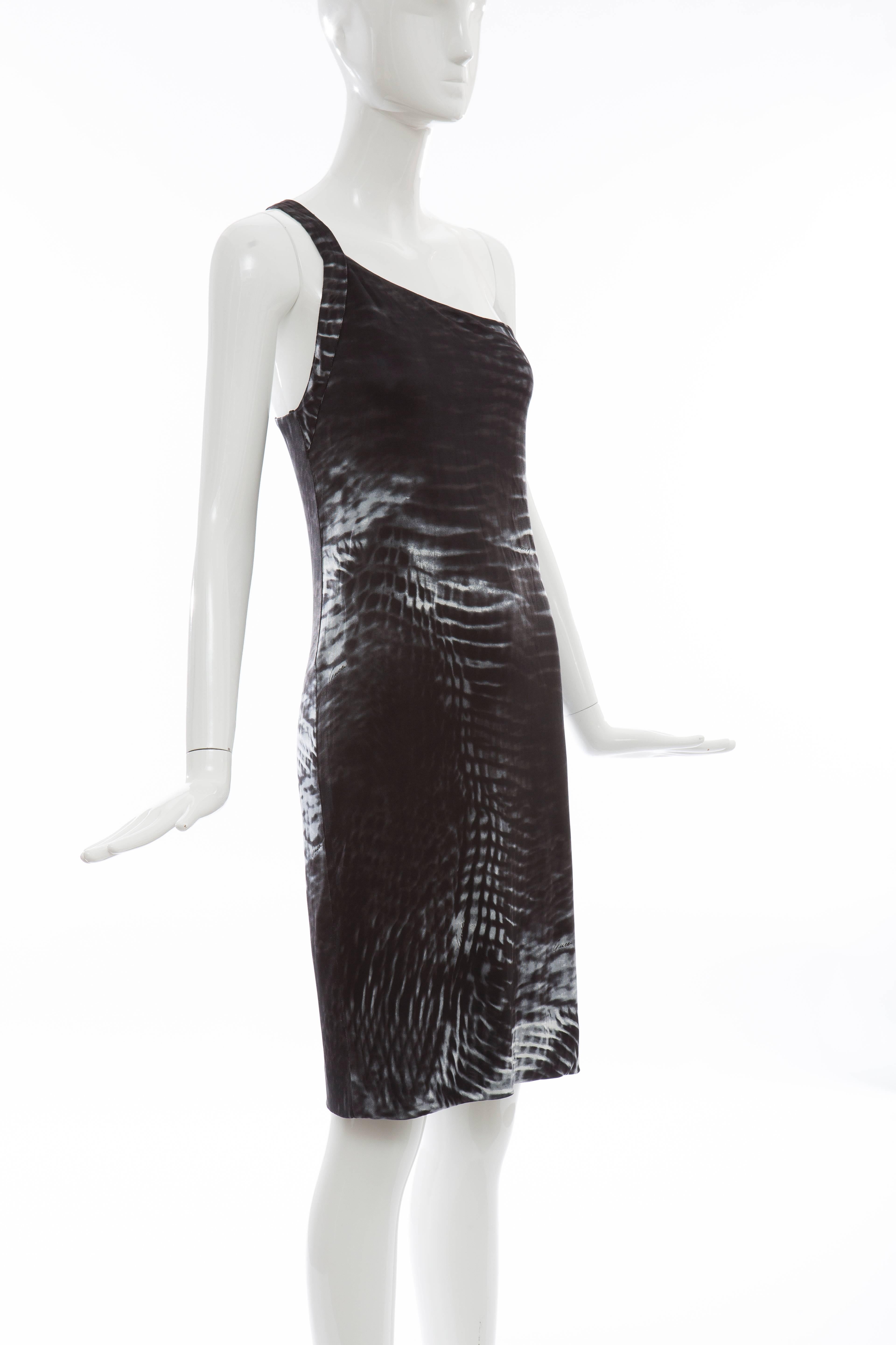 Tom Ford for Gucci Runway Black One-Shoulder Printed Dress , Spring 2000 For Sale 1