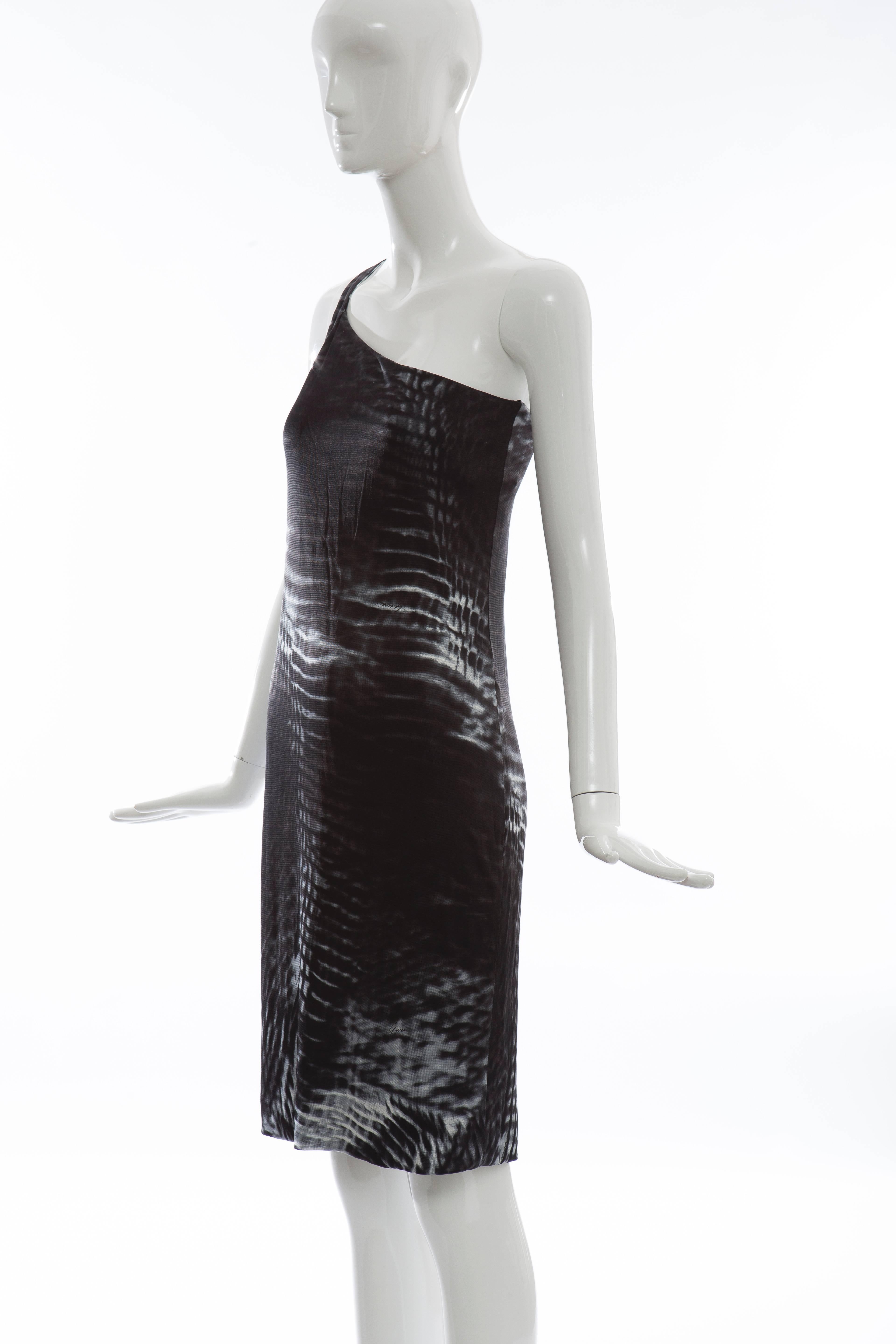 Tom Ford for Gucci Runway Black One-Shoulder Printed Dress , Spring 2000 For Sale 5