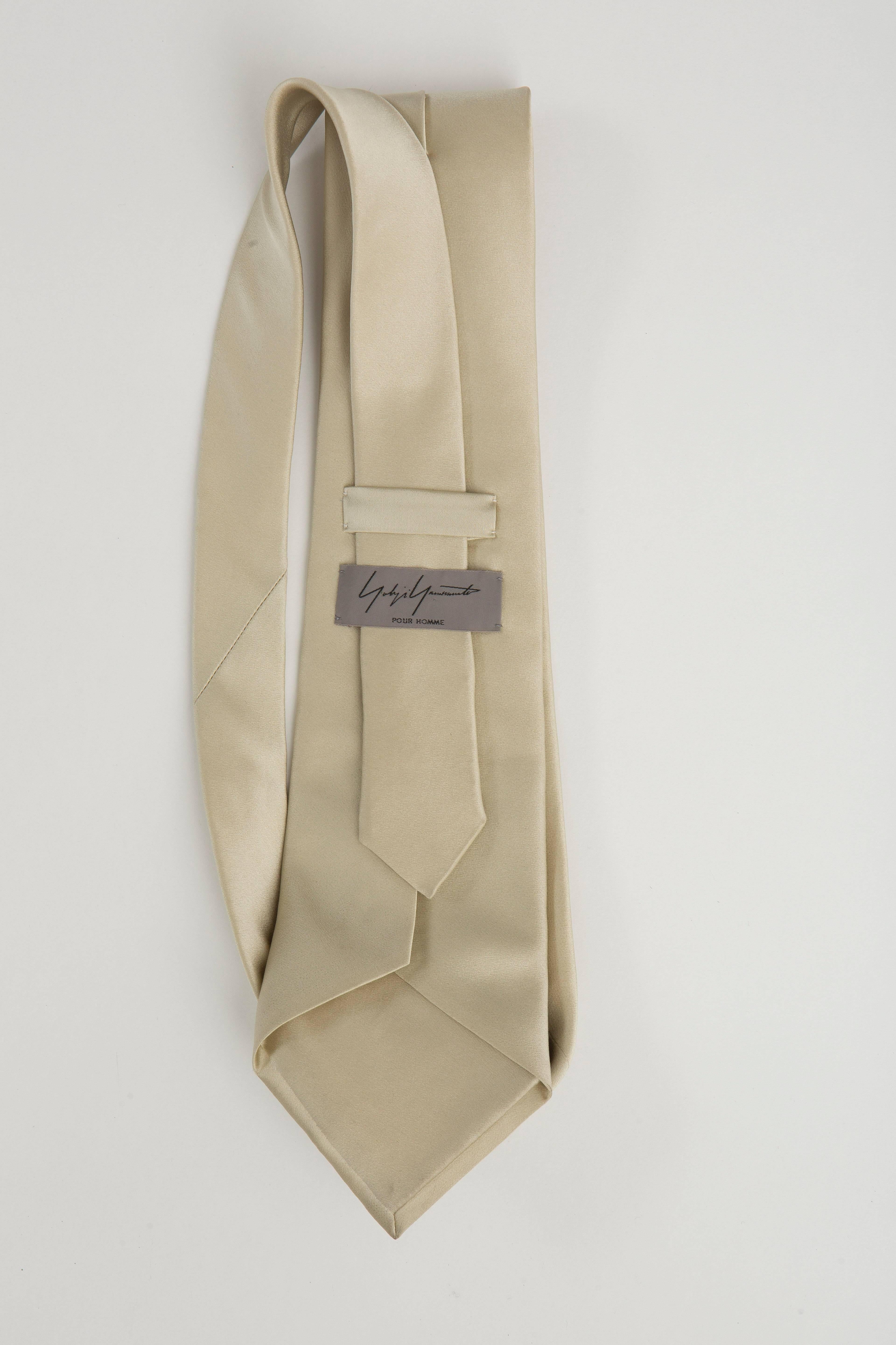 Beige Yohji Yamamoto Men's Silk Embroidered Tie