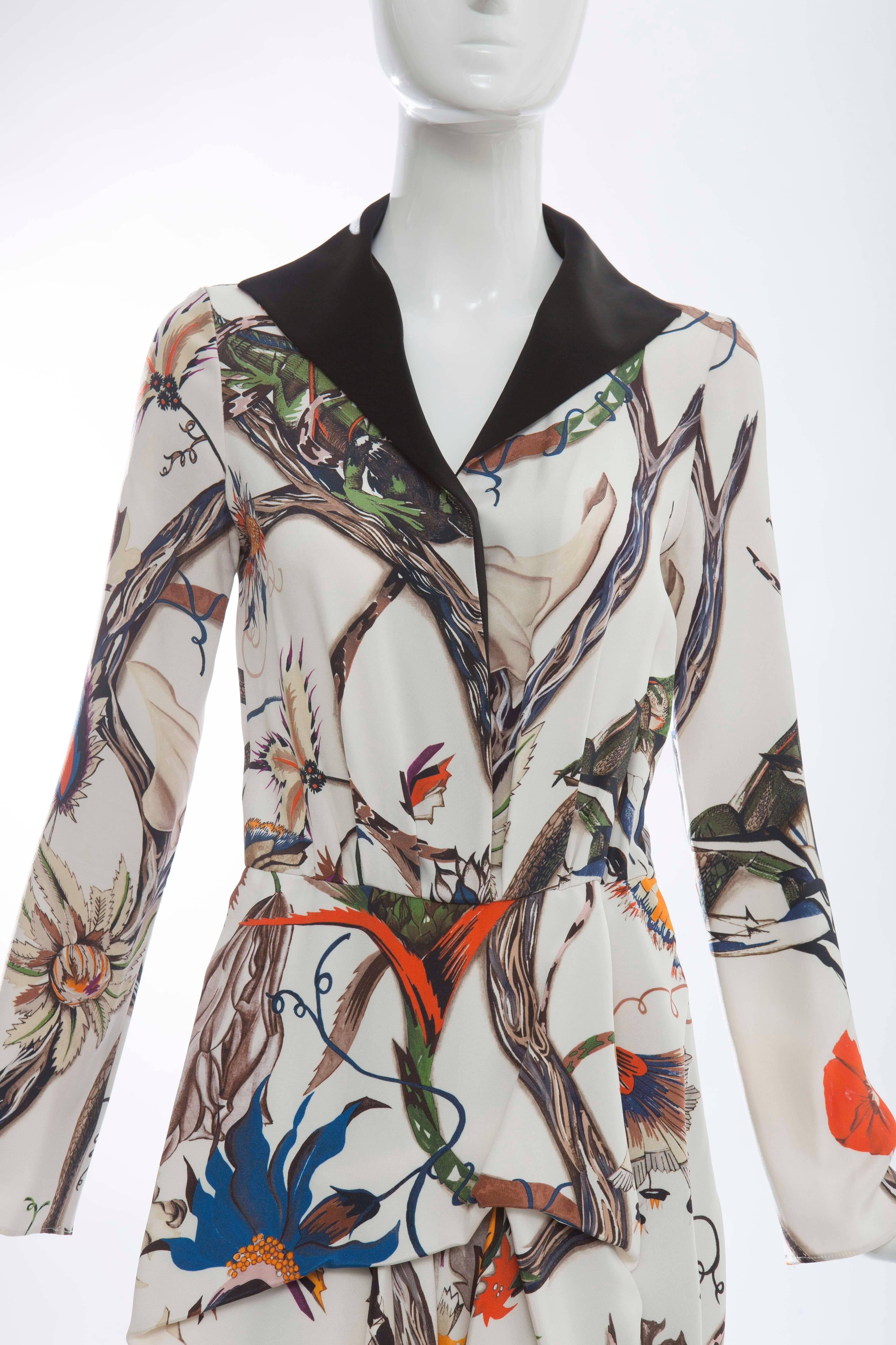 Gray Nicolas Ghesquière For Balenciaga Silk Iguana Floral Print Dress, Fall 2011 For Sale