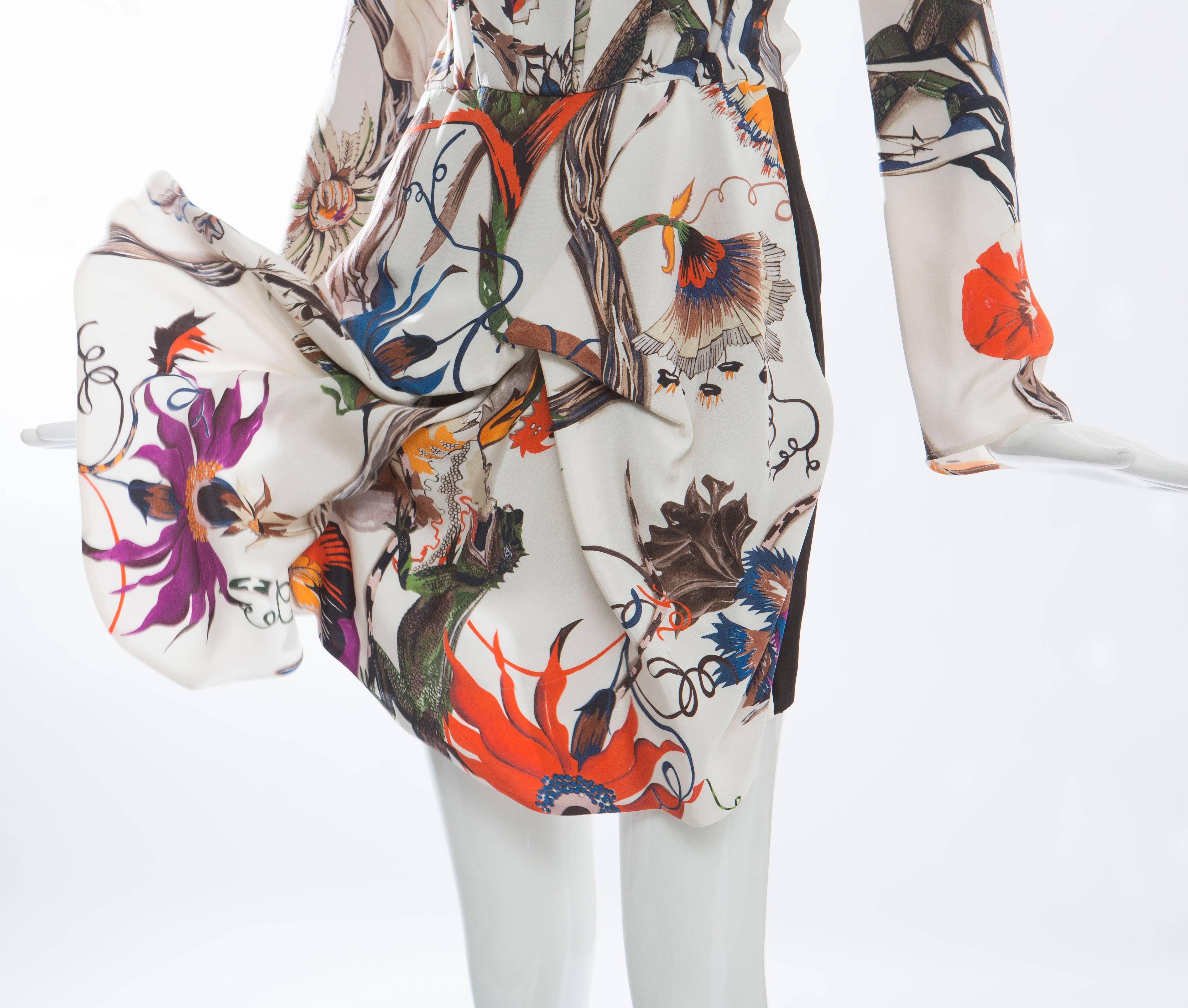 Nicolas Ghesquière For Balenciaga Silk Iguana Floral Print Dress, Fall 2011 For Sale 1