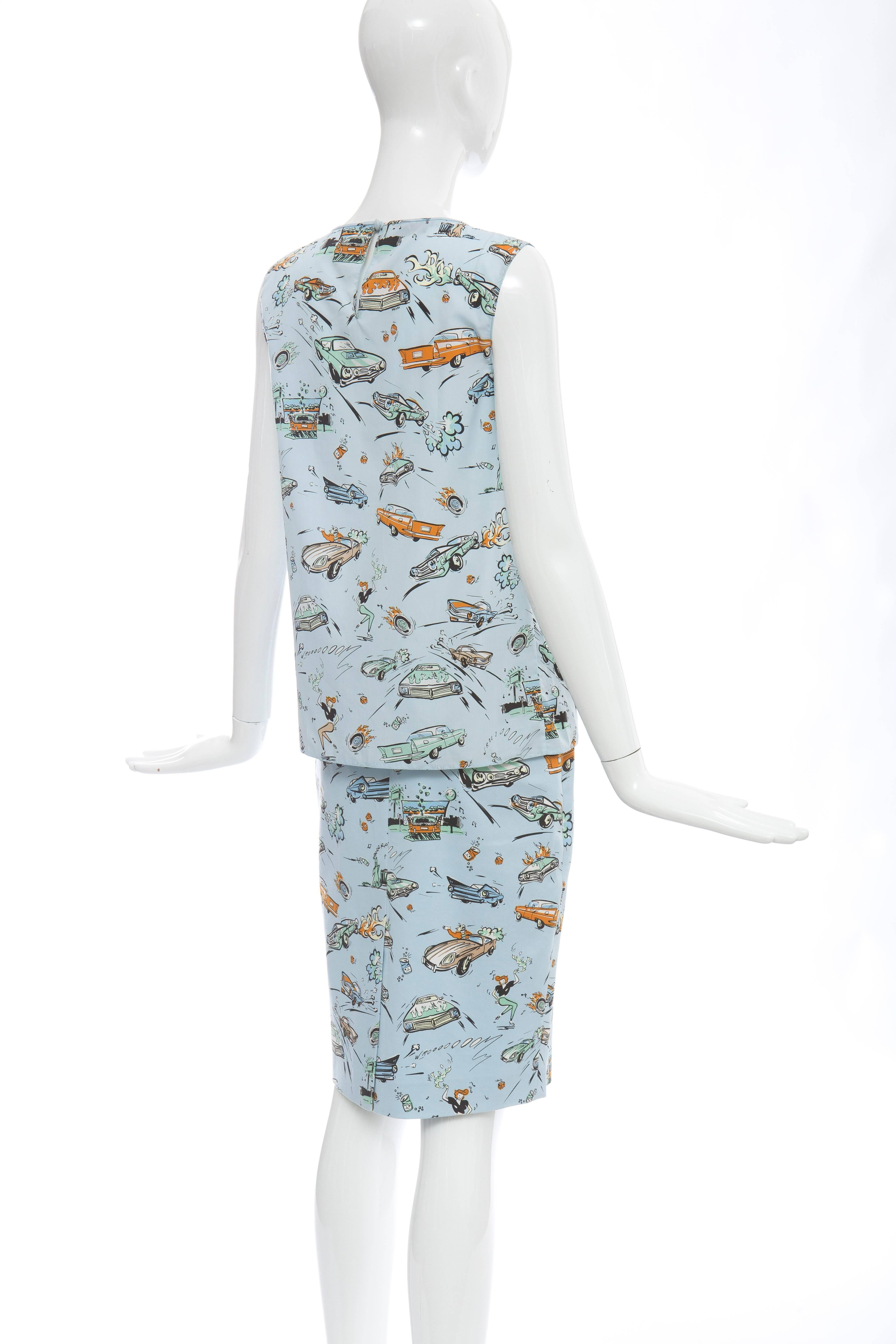Gray Prada Car Print Cotton Skirt Suit, Spring / Summer 2012