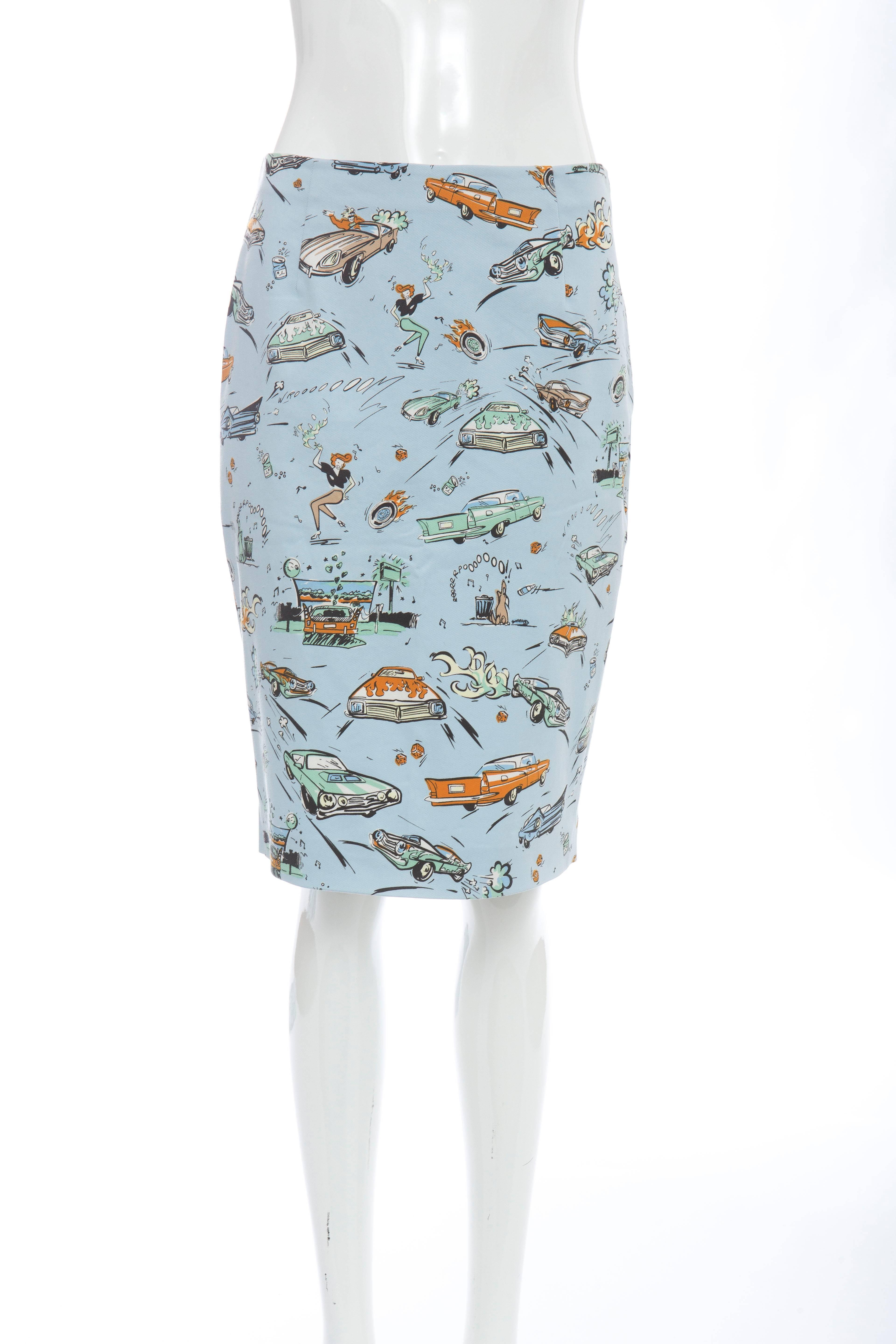 Women's Prada Car Print Cotton Skirt Suit, Spring / Summer 2012