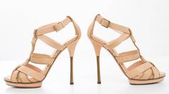 Gucci Leather Platform Sandal With Rose Gold Heel
