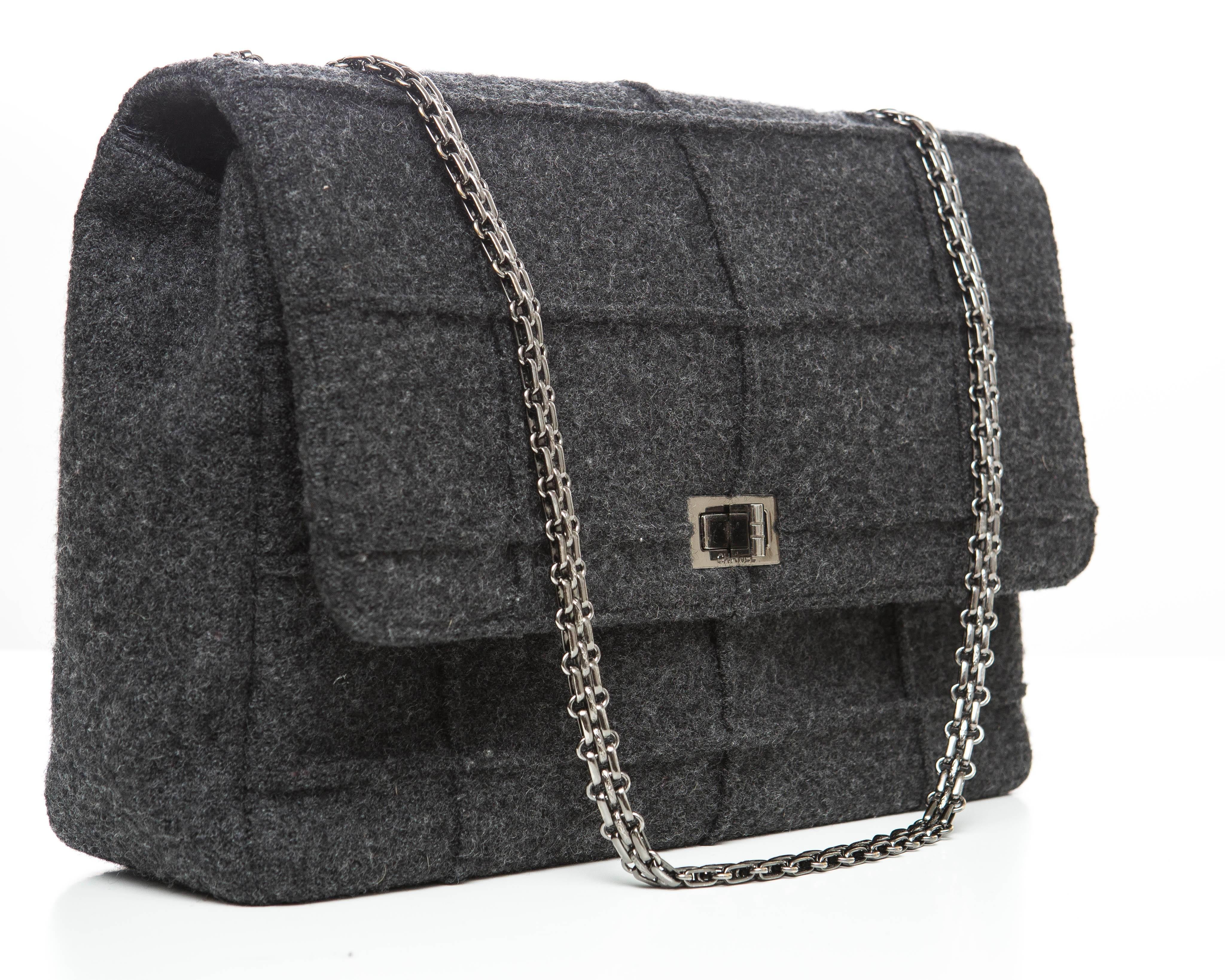 Black Chanel 2.55 Charcoal Grey Wool Jumbo Flap Bag, Autumn - Winter 1999