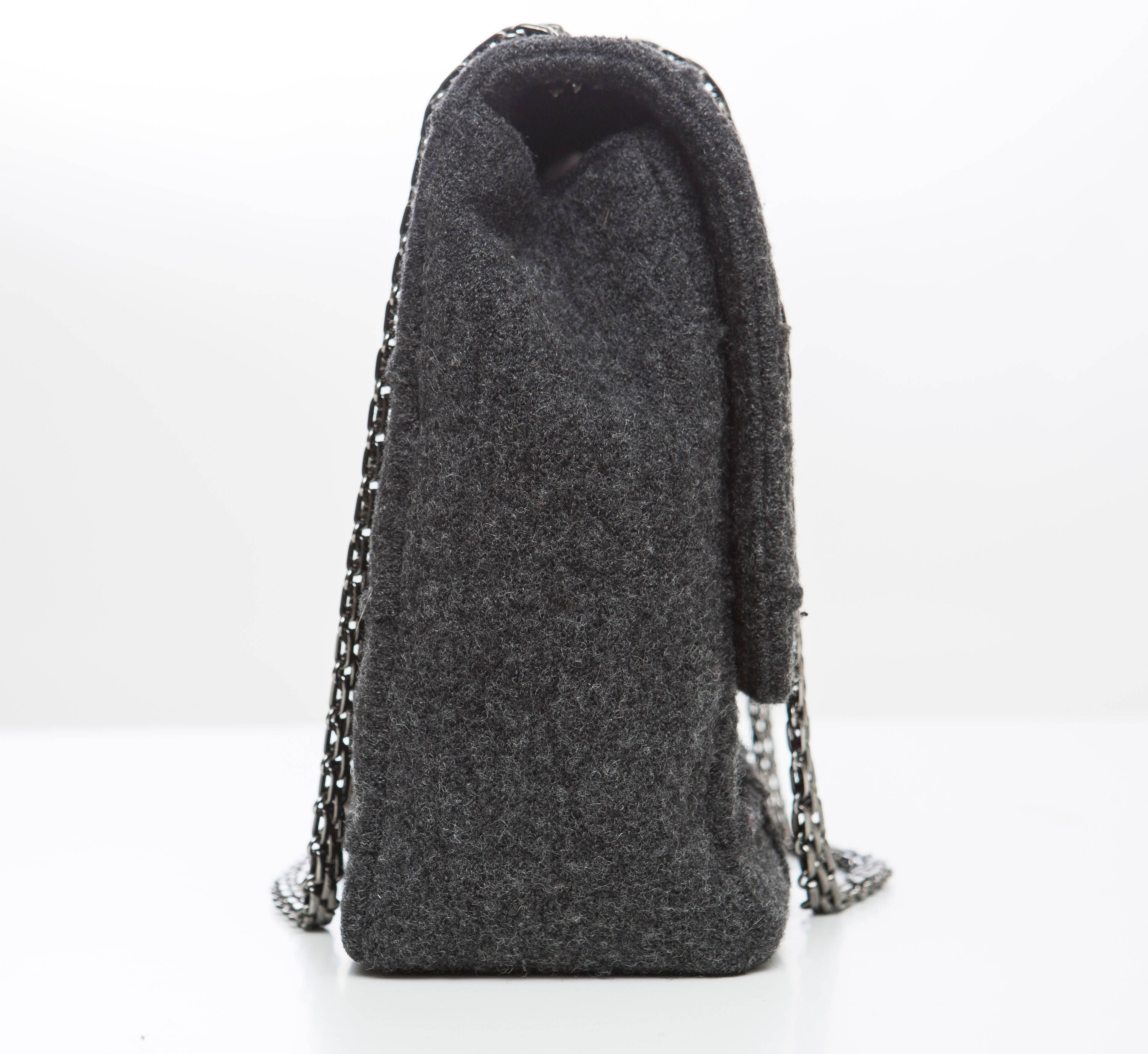 Women's Chanel 2.55 Charcoal Grey Wool Jumbo Flap Bag, Autumn - Winter 1999