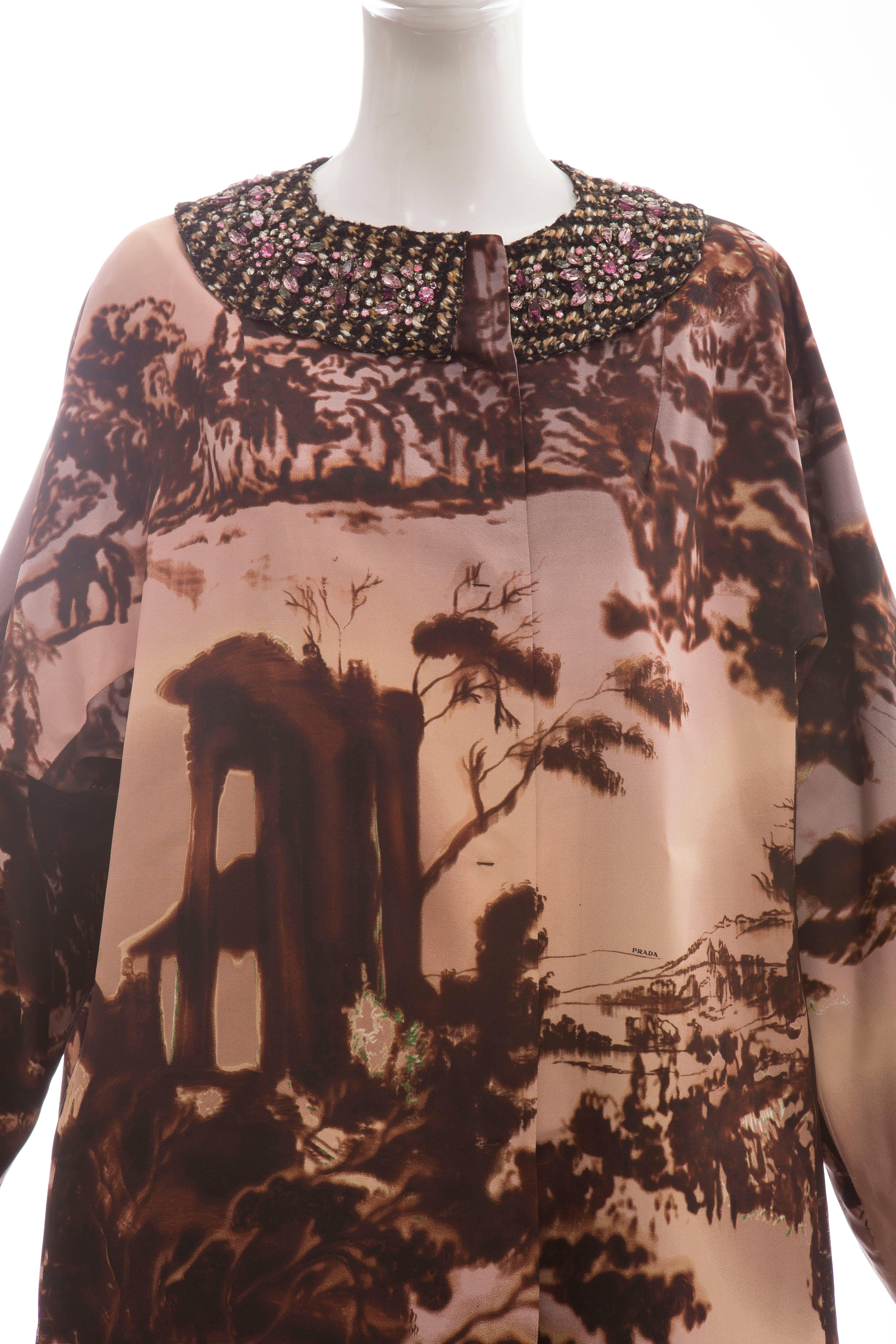 Prada Printed Silk Faille Coat With Tweed Jewel Neckline,  Autumn - Winter 2004 1