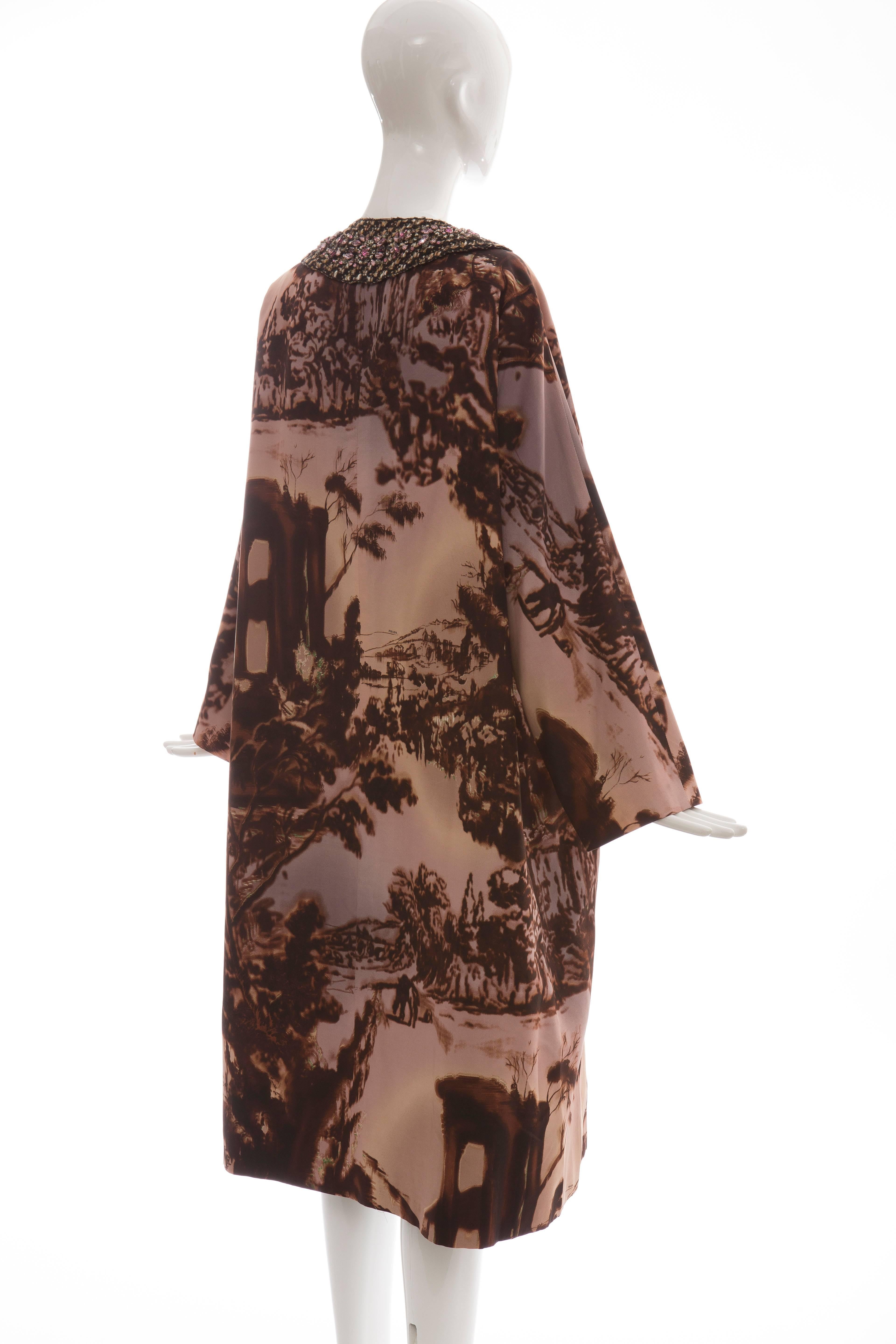 Prada Printed Silk Faille Coat With Tweed Jewel Neckline,  Autumn - Winter 2004 2