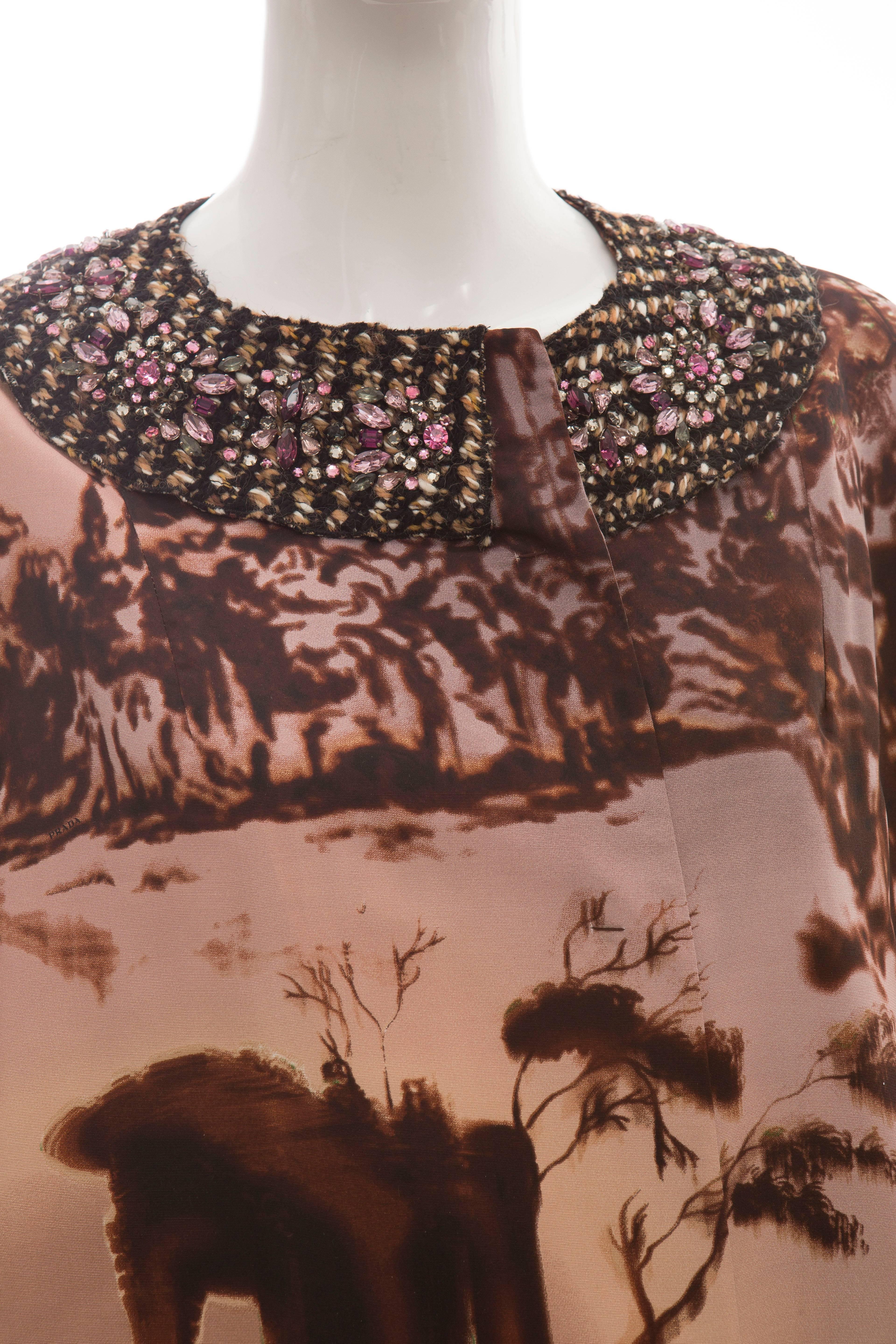 Prada Printed Silk Faille Coat With Tweed Jewel Neckline,  Autumn - Winter 2004 3
