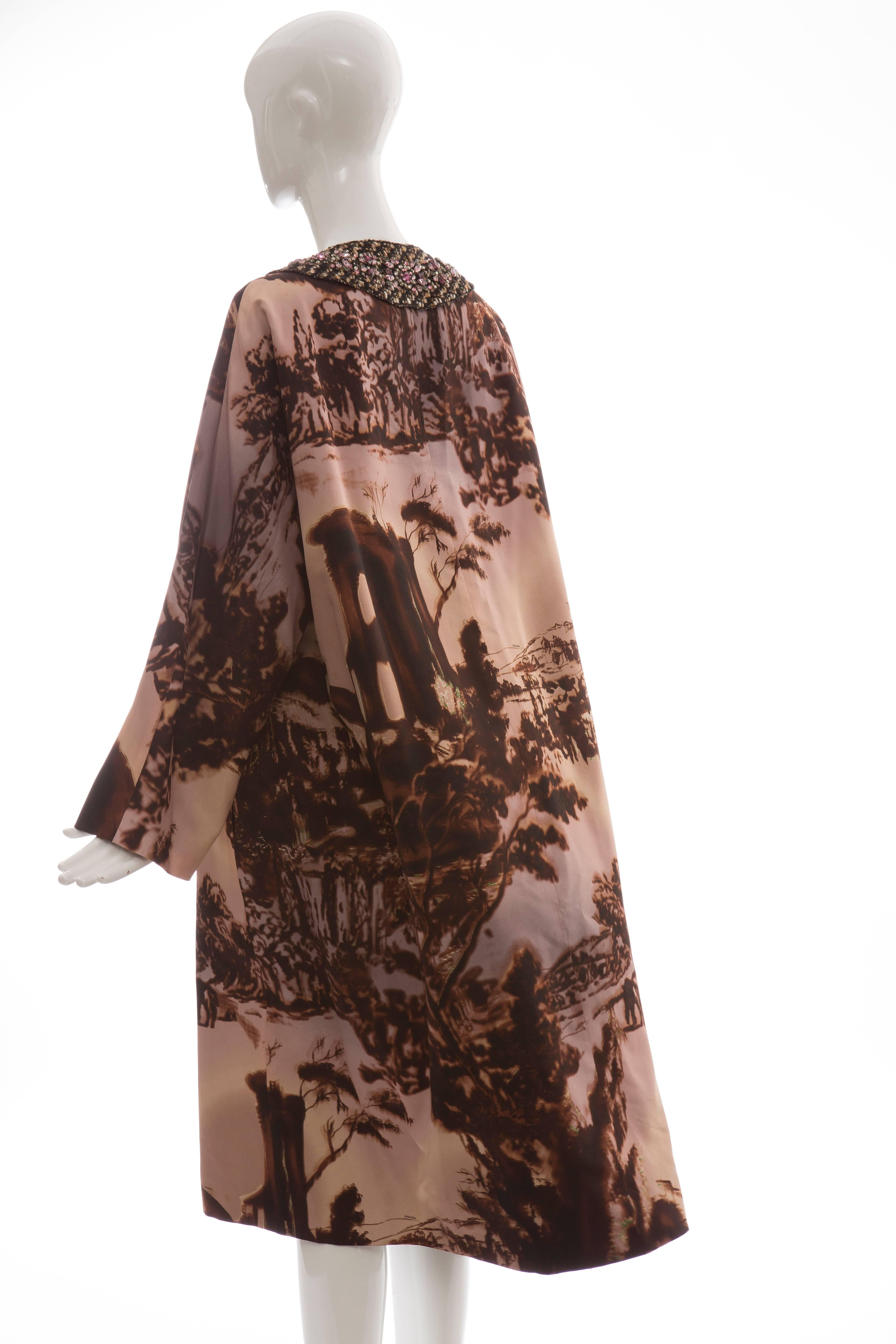 Prada Printed Silk Faille Coat With Tweed Jewel Neckline,  Autumn - Winter 2004 4