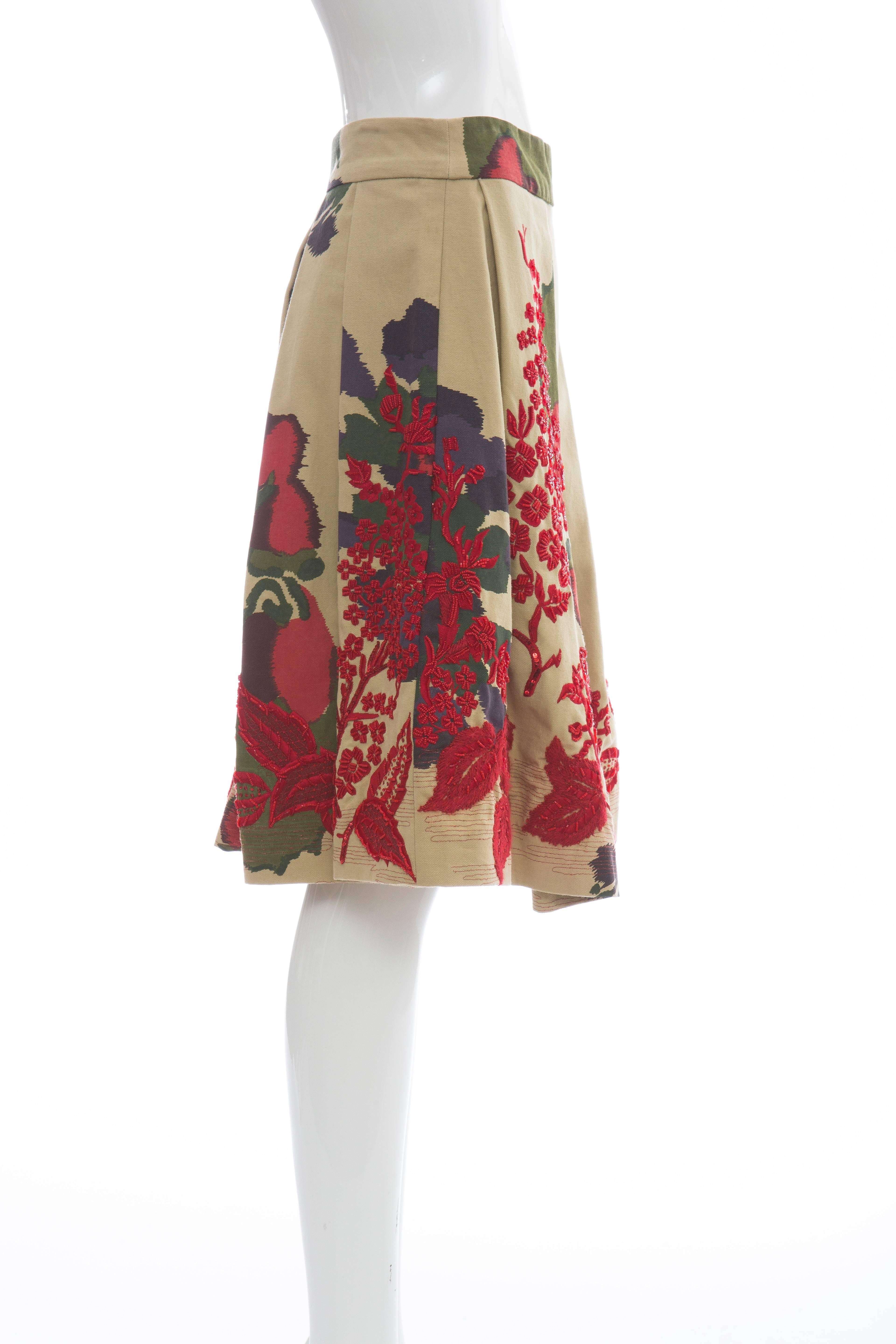 Brown Dries Van Noten Runway Cotton Beaded Sequin Embroidered Skirt, Fall 2005