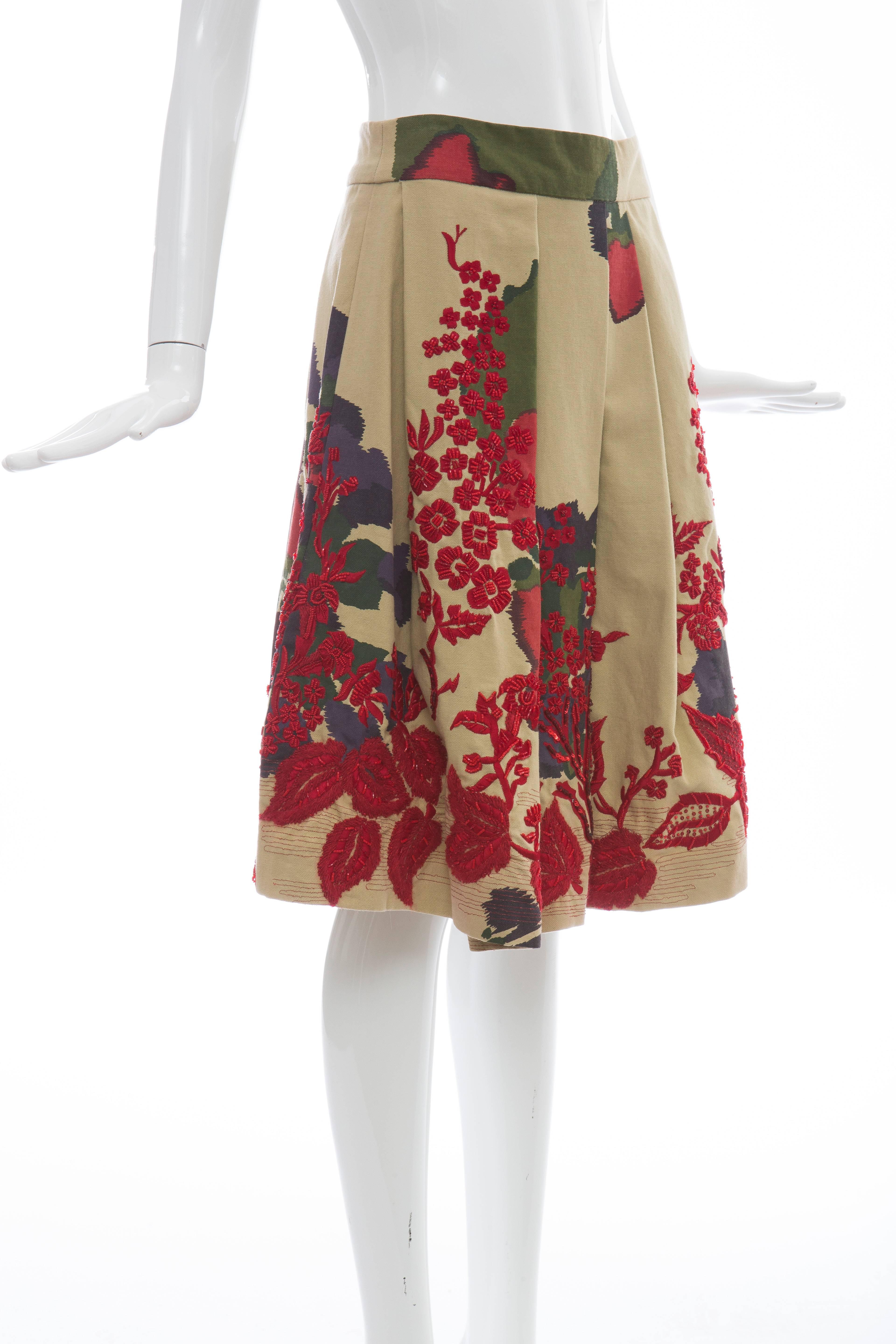 Women's Dries Van Noten Runway Cotton Beaded Sequin Embroidered Skirt, Fall 2005